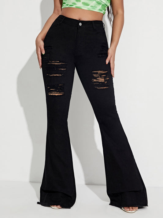 Ripped Flare Leg Jeans - Premium Women Jeans from ZOETOP BUSINESS CO., LIMITED - Just $56.99! Shop now at Nick's Bay Company