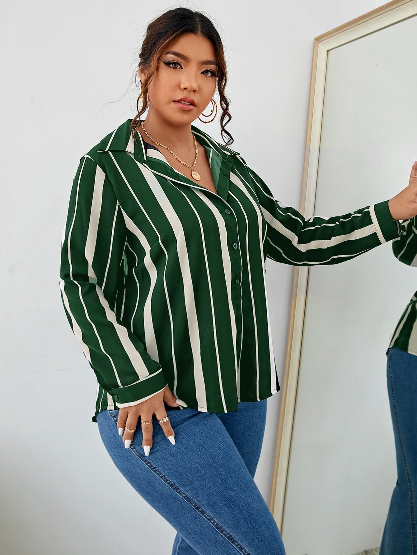 EMERY ROSE Plus Striped Button Front Shirt - Premium Plus Size Blouses from ZOETOP BUSINESS CO., LIMITED - Just $44.99! Shop now at Nick's Bay Company