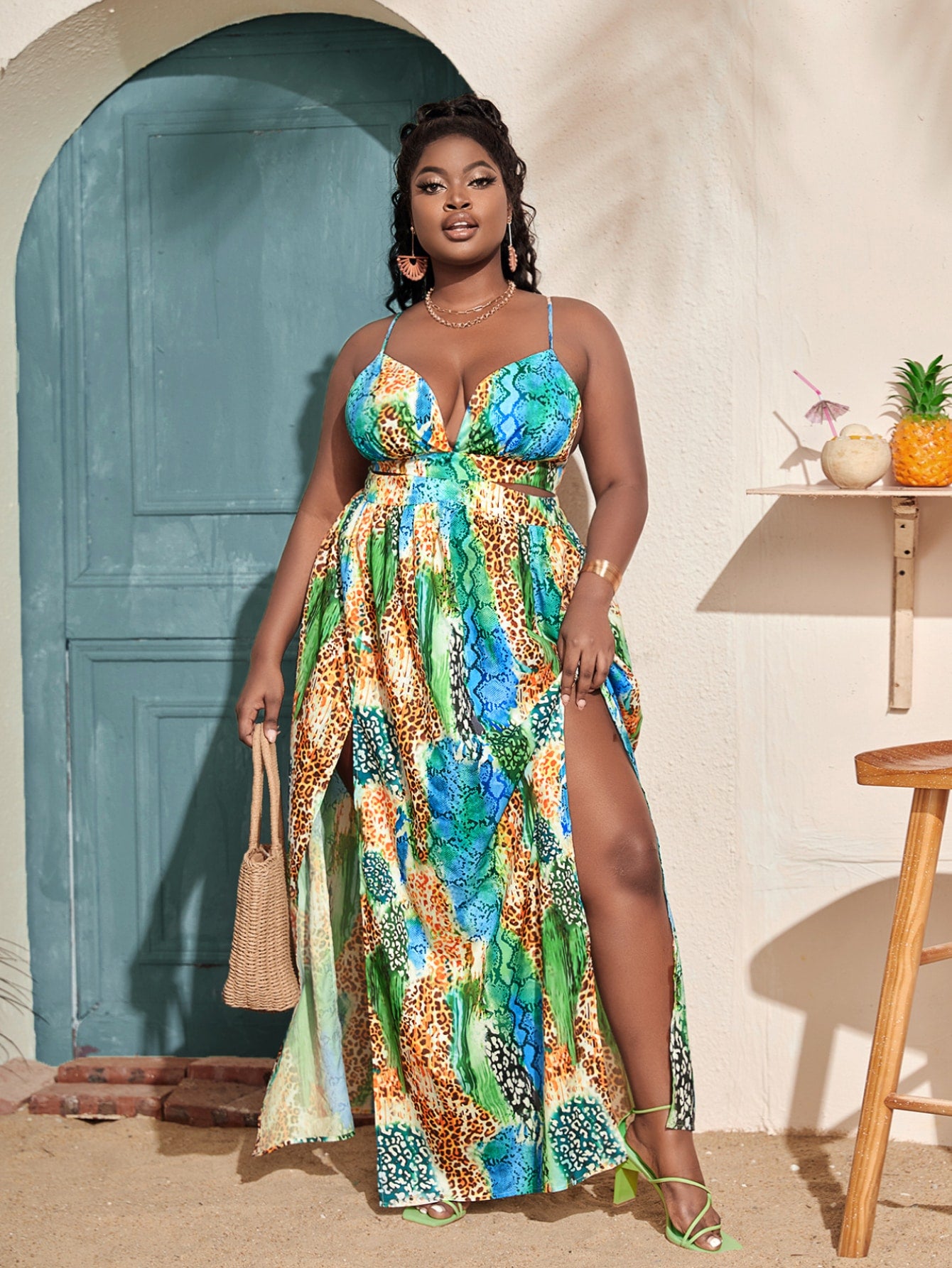 SXY Plus Leopard Print Crisscross Tie Backless Split Thigh Cami Dress - Premium Plus Size Dresses from ZOETOP BUSINESS CO., LIMITED - Just $59.99! Shop now at Nick's Bay Company