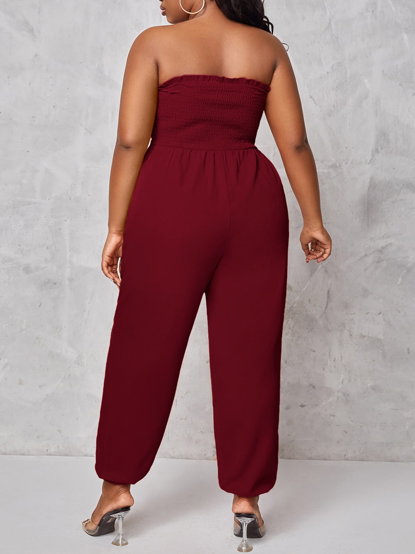 SXY Plus Shirred Tie Front Tube Jumpsuit - Premium Plus Size Jumpsuits from ZOETOP BUSINESS CO., LIMITED - Just $53.99! Shop now at Nick's Bay Company