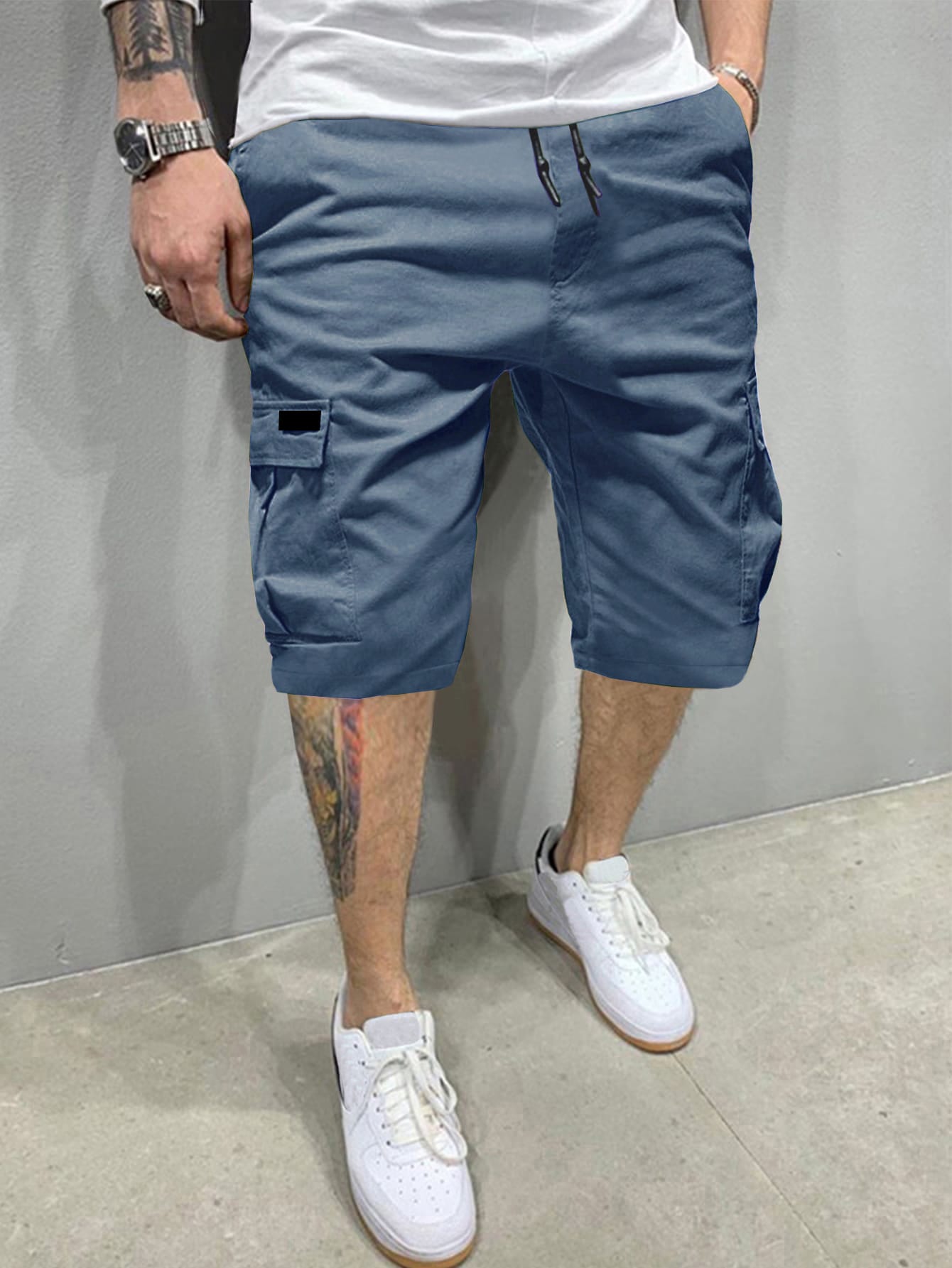 Men Flap Pocket Drawstring Oversize Cargo Shorts