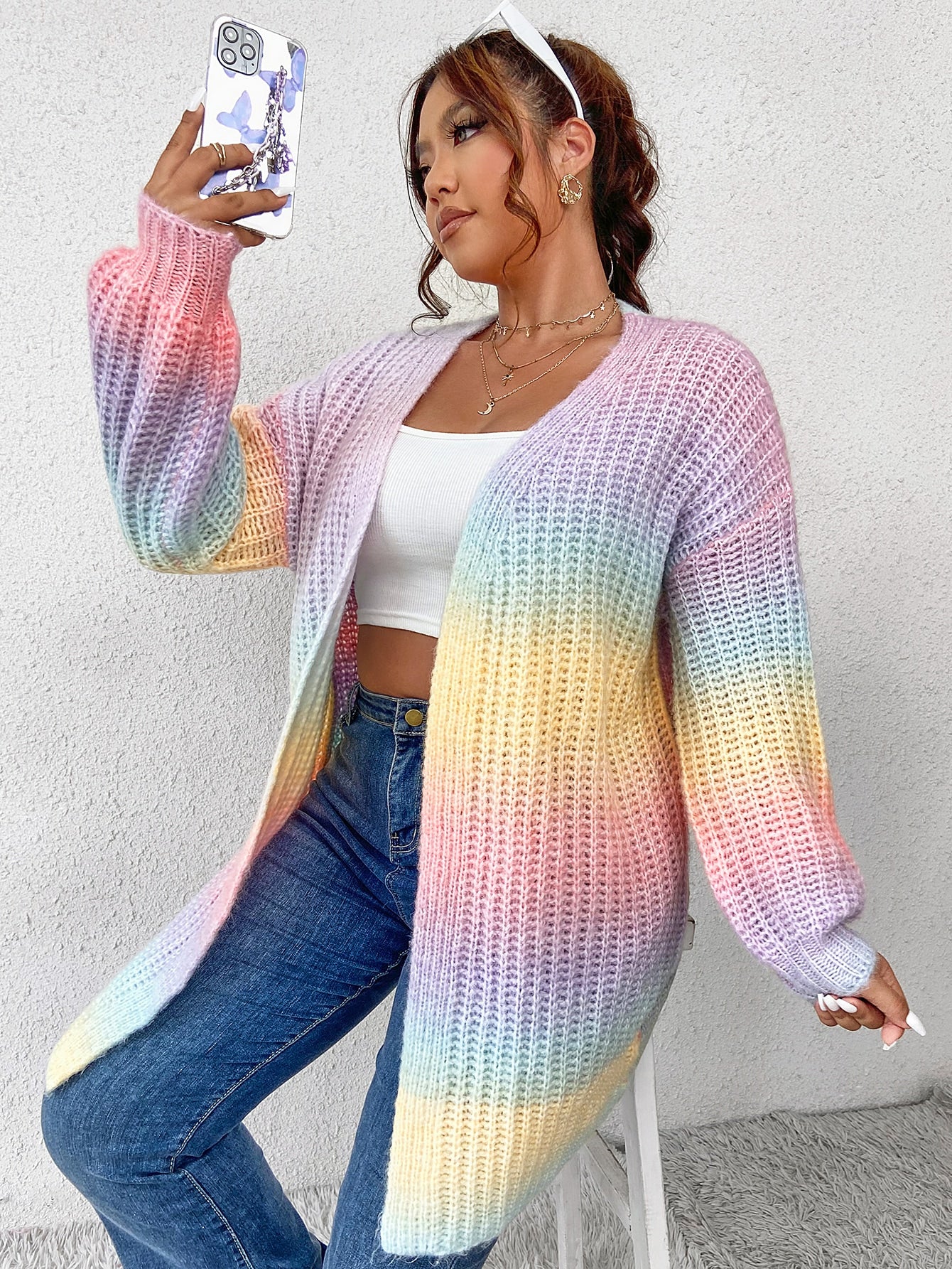 EZwear Plus Ombre Drop Shoulder Duster Cardigan - Premium Plus Size Cardigans from ZOETOP BUSINESS CO., LIMITED - Just $58.99! Shop now at Nick's Bay Company