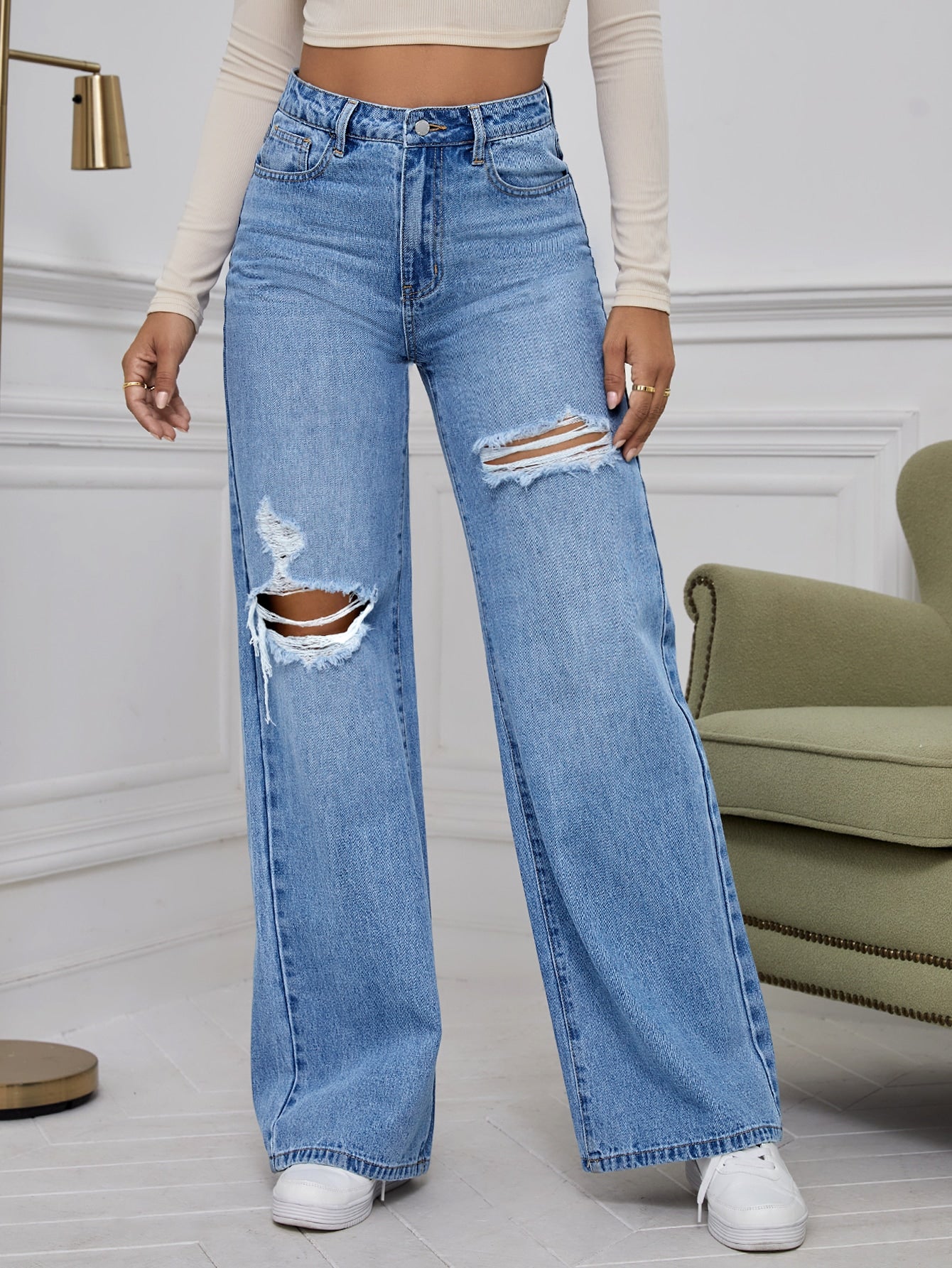 High Waist Ripped Wide Leg Jeans - Premium Women Jeans from ZOETOP BUSINESS CO., LIMITED - Just $62.99! Shop now at Nick's Bay Company