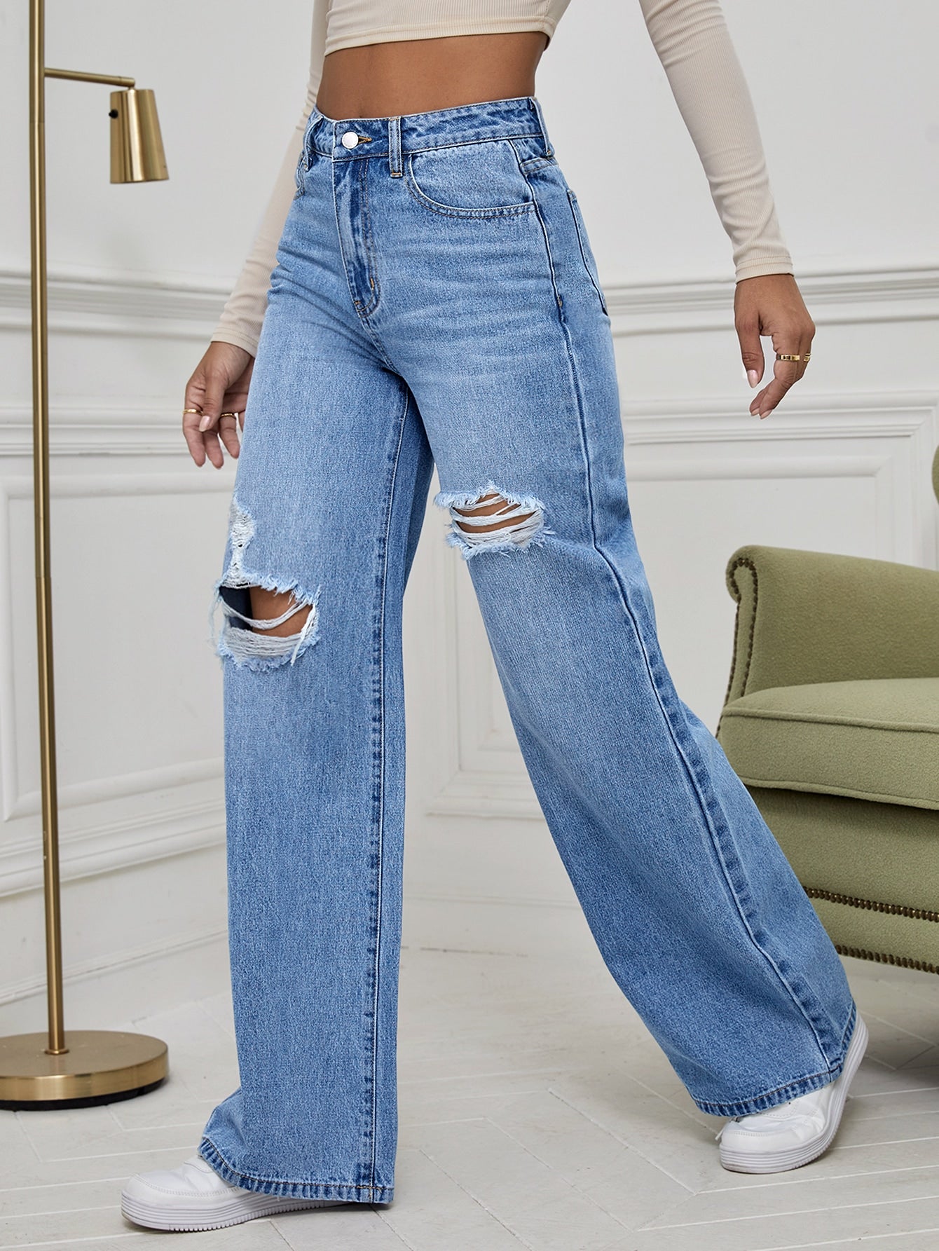 High Waist Ripped Wide Leg Jeans - Premium Women Jeans from ZOETOP BUSINESS CO., LIMITED - Just $62.99! Shop now at Nick's Bay Company