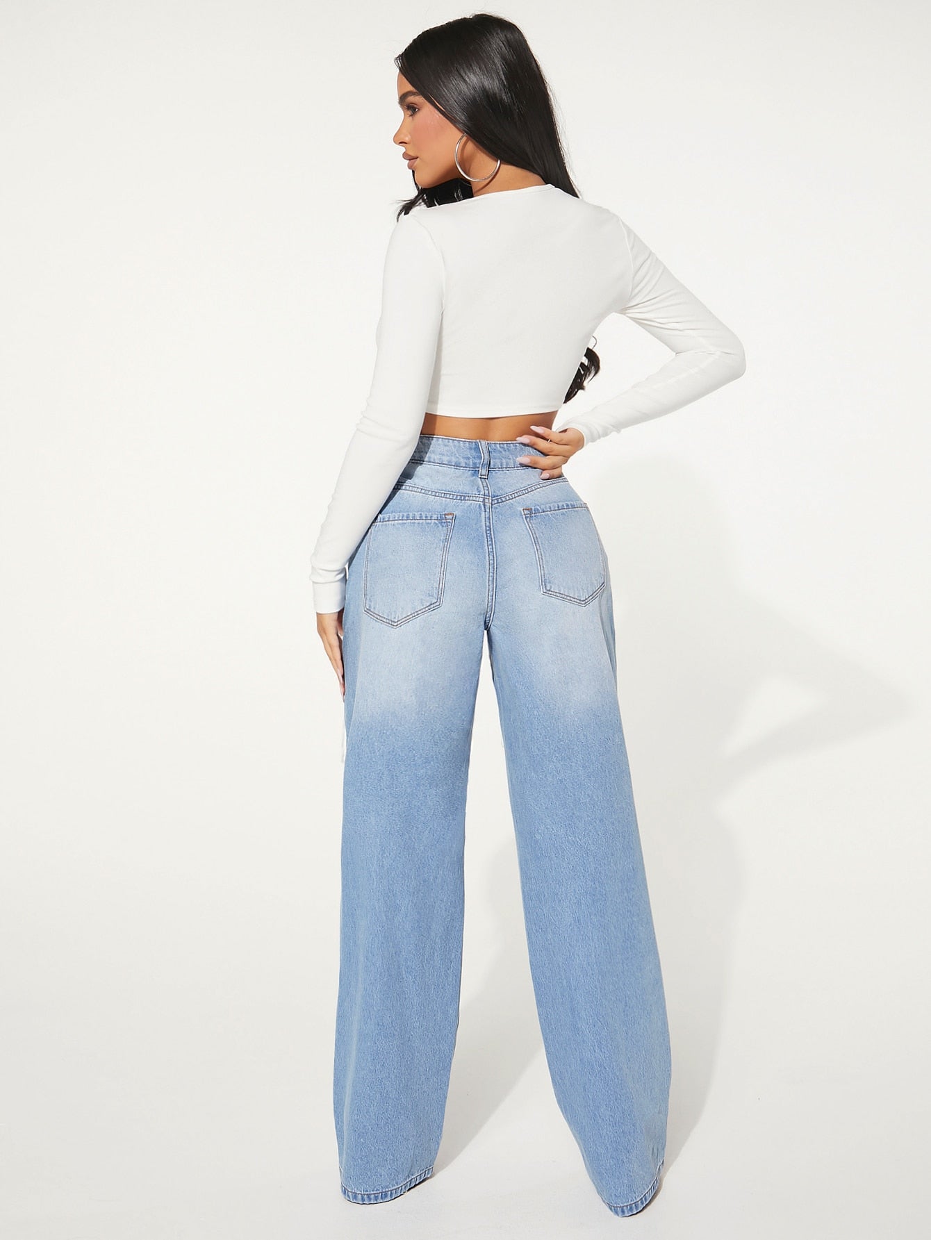 SXY Single Button Cut Out Ripped Frayed Wide Leg Jeans - Premium Women Jeans from ZOETOP BUSINESS CO., LIMITED - Just $61.49! Shop now at Nick's Bay Company