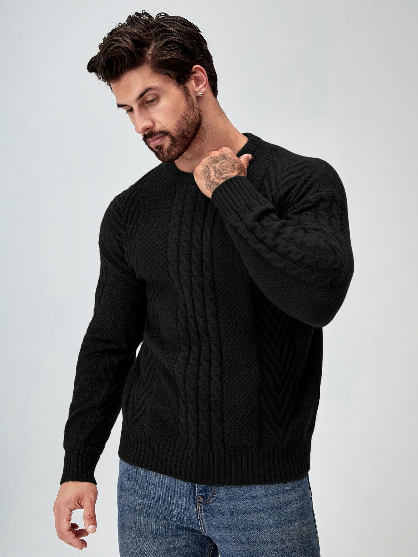 Men Cable Knit Drop Shoulder Sweater - Premium Men Sweaters from ZOETOP BUSINESS CO., LIMITED - Just $58.49! Shop now at Nick's Bay Company