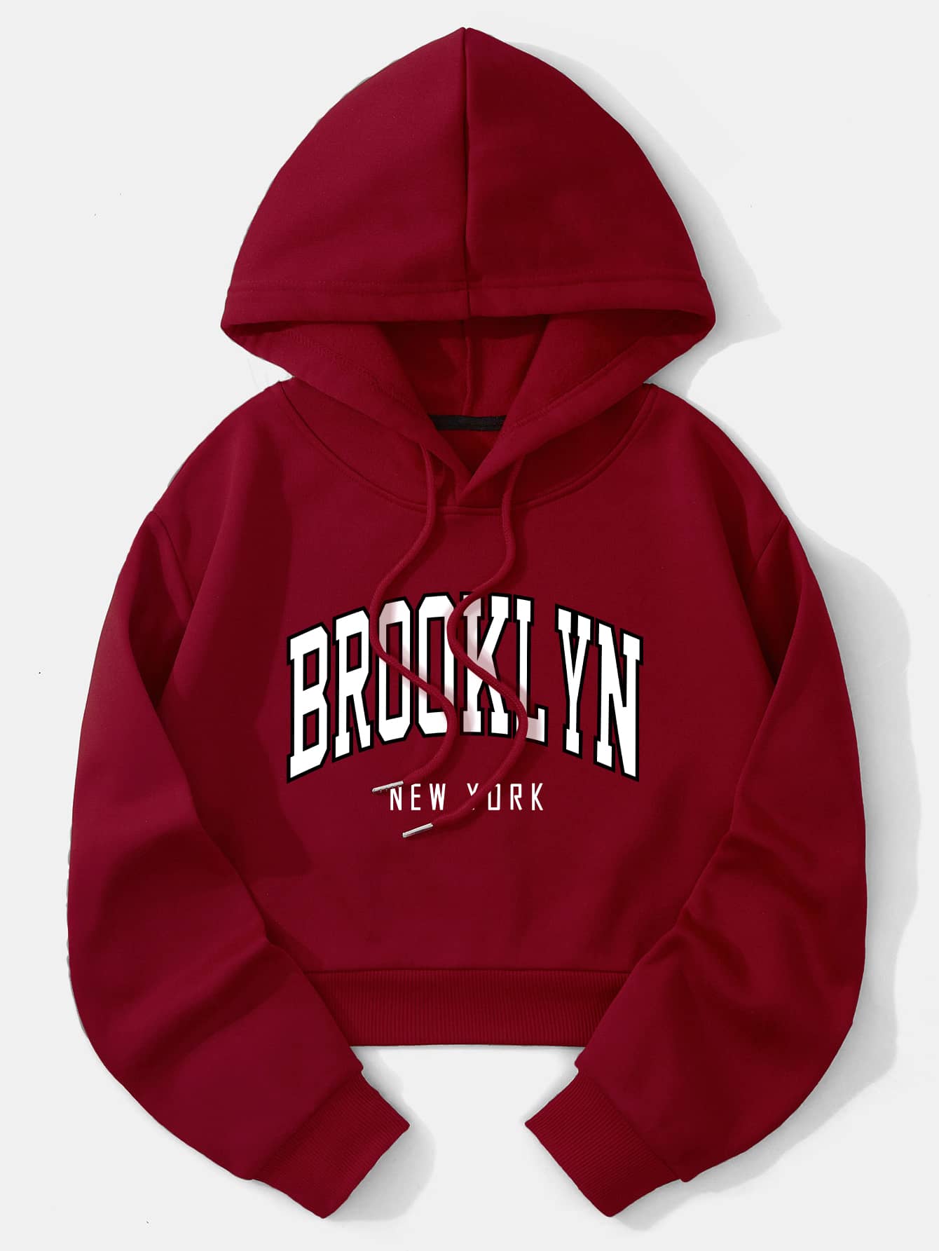 Letter Graphic Thermal Lined Drawstring Crop Hoodie