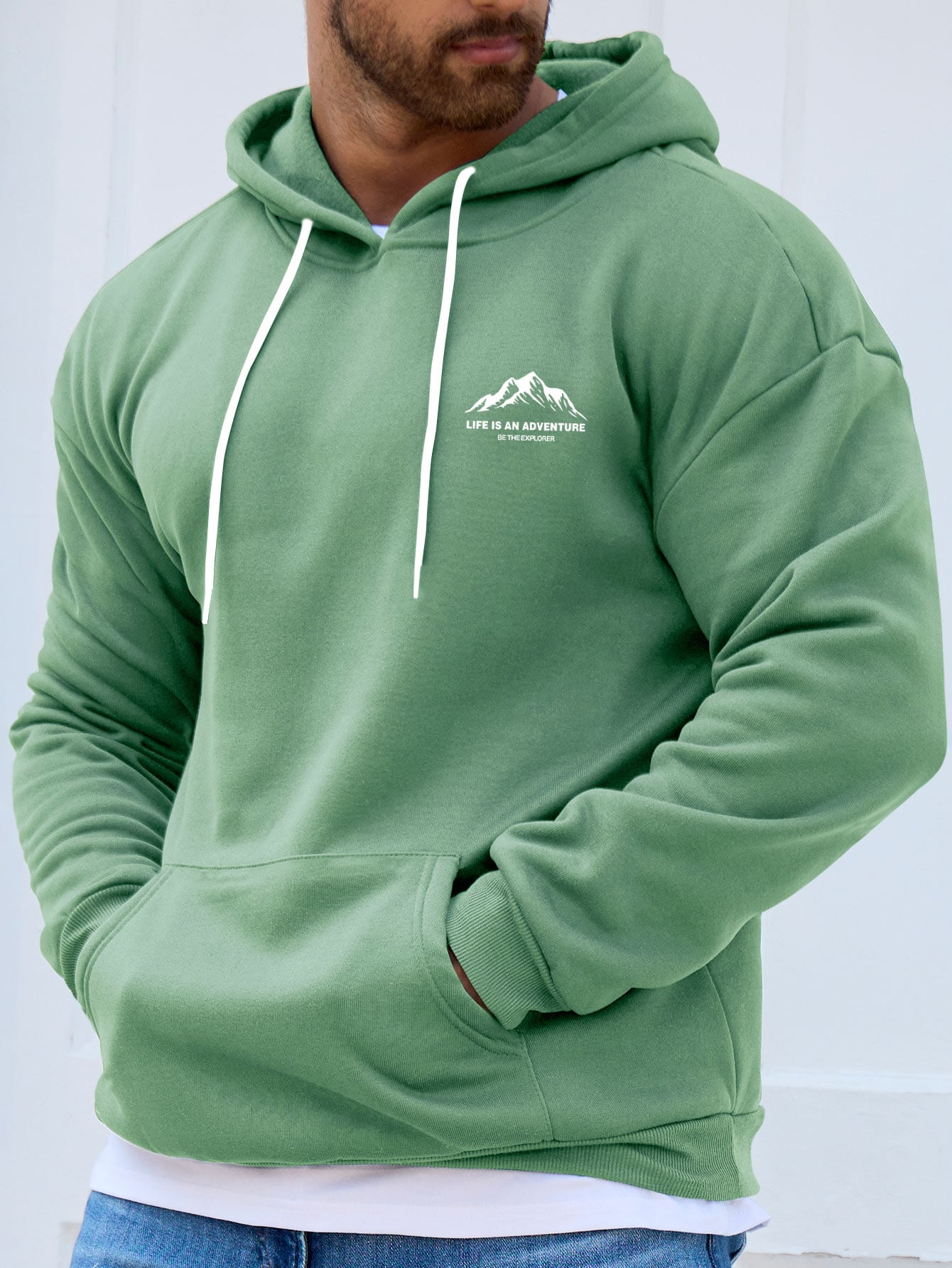 Men 1pc Mountain And Slogan Graphic Drawstring Hoodie - Premium Men Sweatshirts from ZOETOP BUSINESS CO., LIMITED - Just $49.49! Shop now at Nick's Bay Company