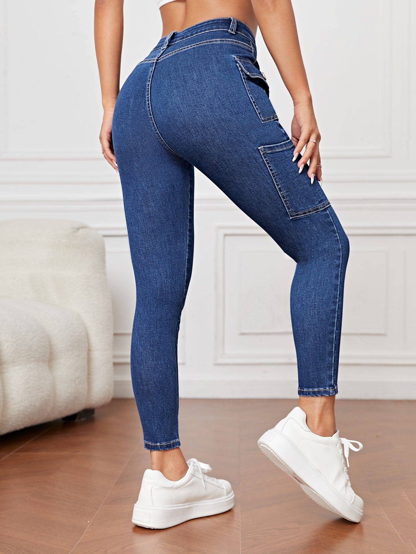 Flap Pocket Side Skinny Jeans