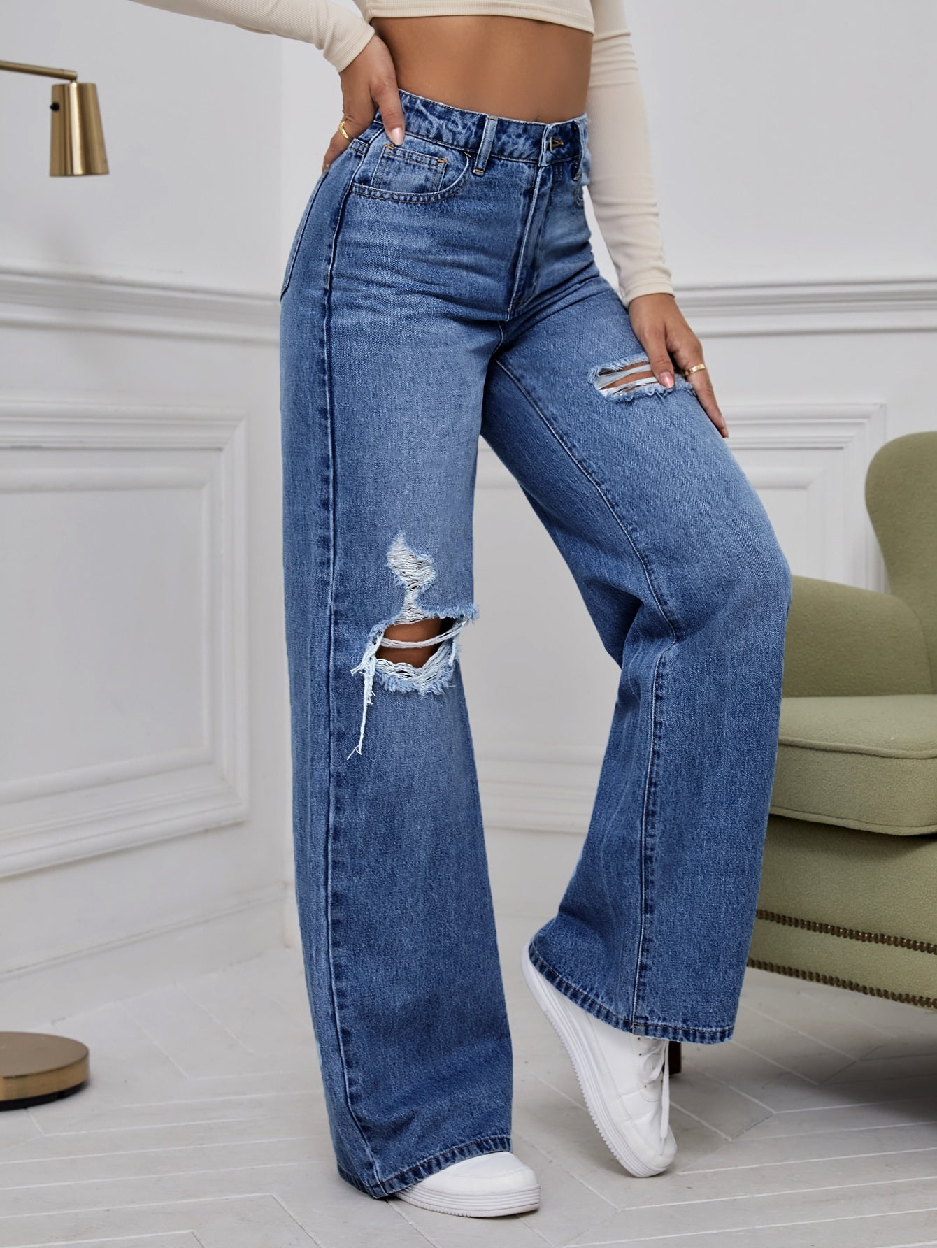 High Waist Ripped Wide Leg Jeans - Premium Women Jeans from ZOETOP BUSINESS CO., LIMITED - Just $64.49! Shop now at Nick's Bay Company