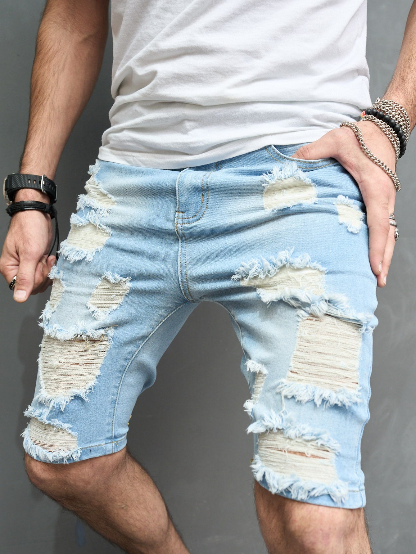 Men Ripped Frayed Slant Pocket Denim Shorts - Premium Men Denim Shorts from ZOETOP BUSINESS CO., LIMITED - Just $49.99! Shop now at Nick's Bay Company
