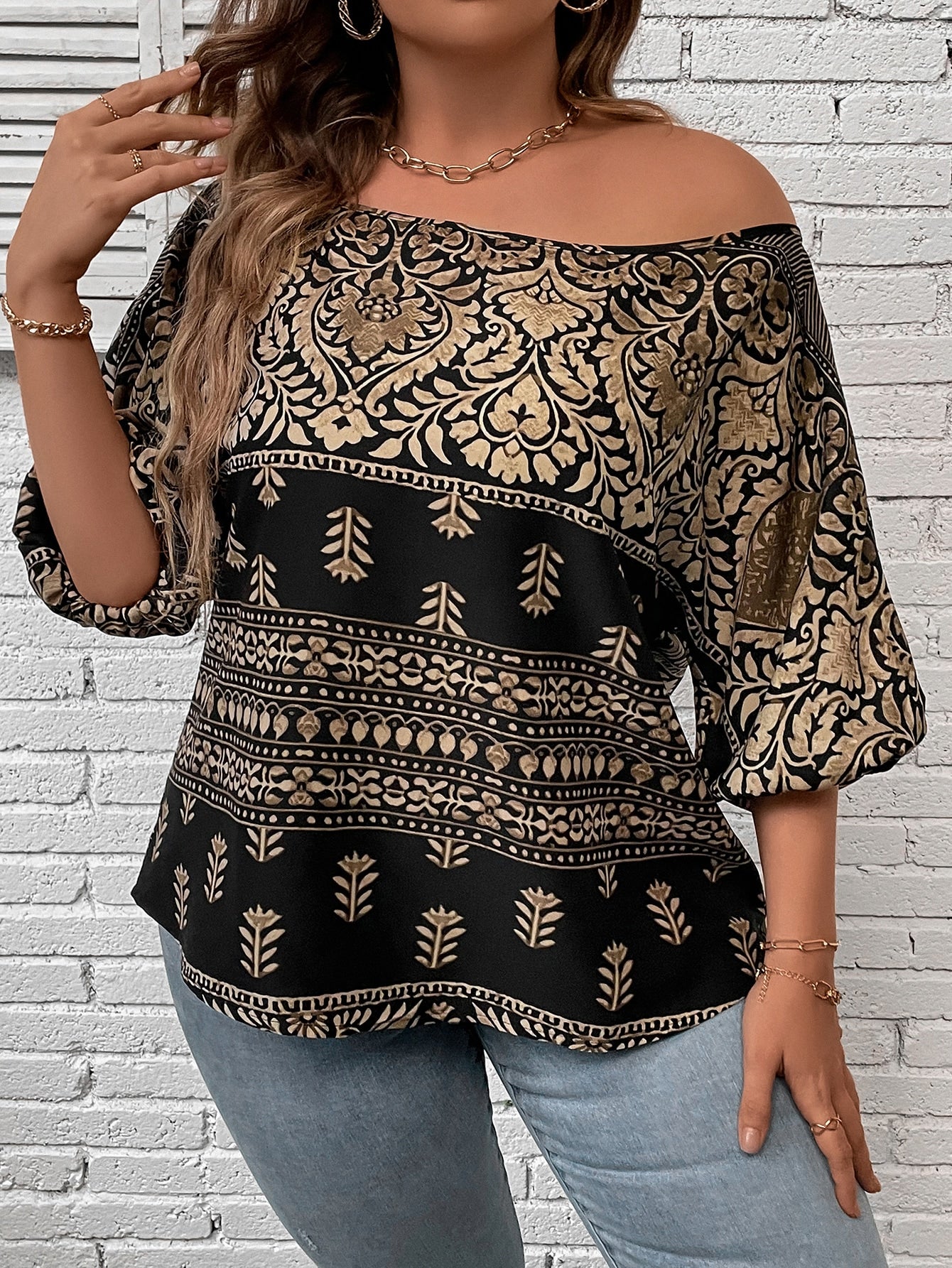 Unity Plus Floral Print Boat Neck Lantern Sleeve Blouse - Premium Plus Size Blouses from ZOETOP BUSINESS CO., LIMITED - Just $40.49! Shop now at Nick's Bay Company