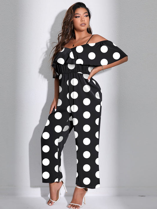 Unity Plus Polka Dot Cold Shoulder Jumpsuit - Premium Plus Size Jumpsuits from ZOETOP BUSINESS CO., LIMITED - Just $49.99! Shop now at Nick's Bay Company