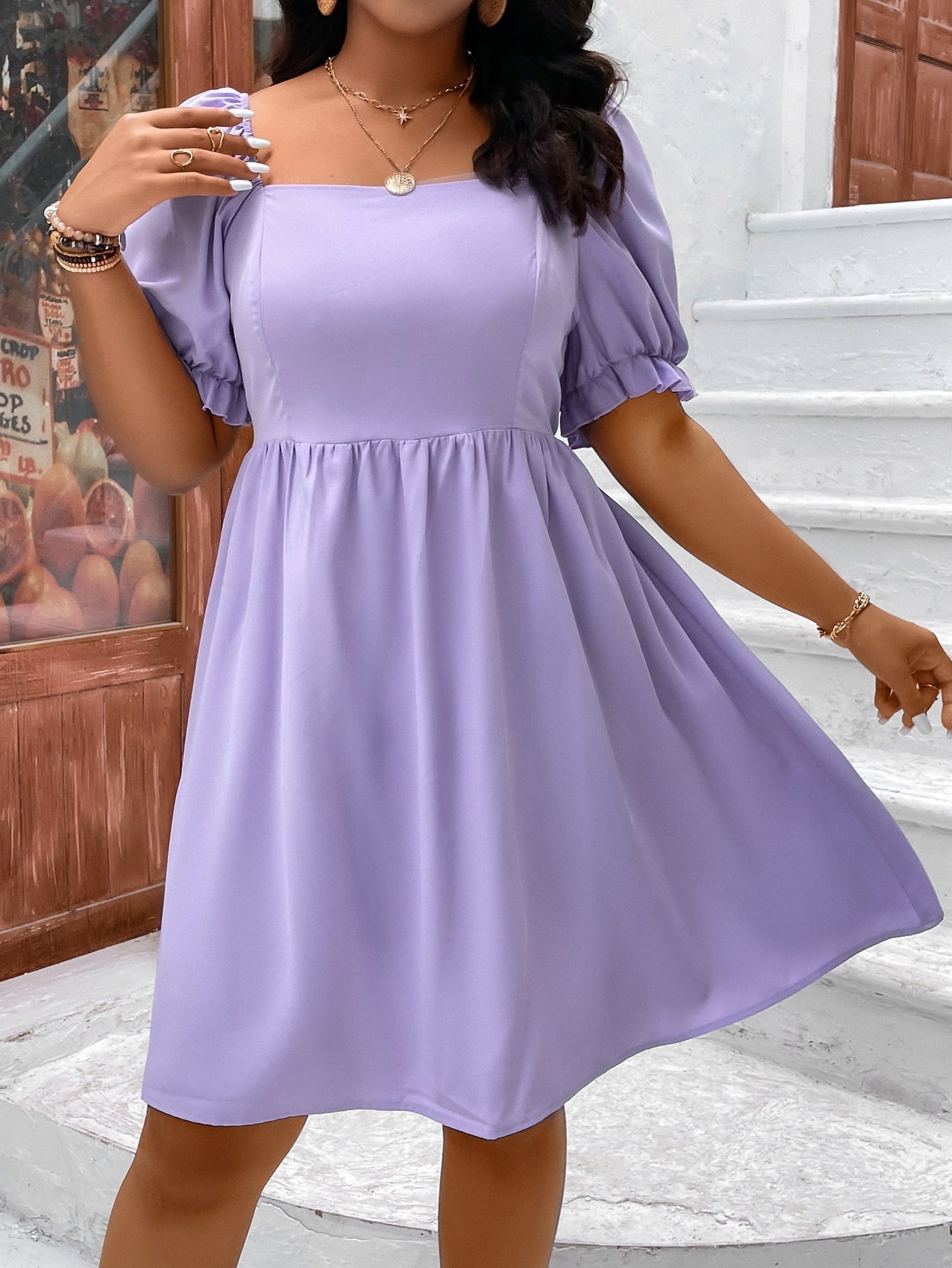Unity Plus Square Neck Puff Sleeve Shirred Back Dress - Premium Plus Size Dresses from ZOETOP BUSINESS CO., LIMITED - Just $49.95! Shop now at Nick's Bay Company