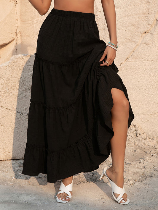 VCAY Solid Ruffle Hem Skirt - Premium Women Skirts from ZOETOP BUSINESS CO., LIMITED - Just $46.49! Shop now at Nick's Bay Company