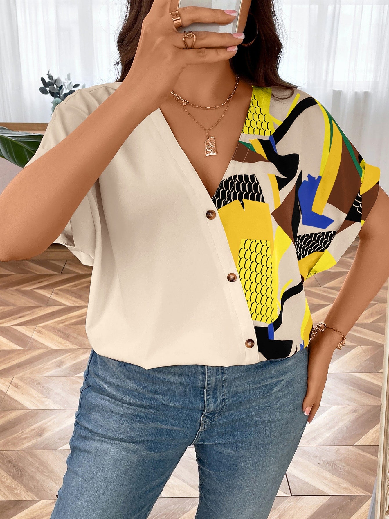 Plus Geo Print Batwing Sleeve Blouse - Premium Plus Size Blouses from ZOETOP BUSINESS CO., LIMITED - Just $39.99! Shop now at Nick's Bay Company