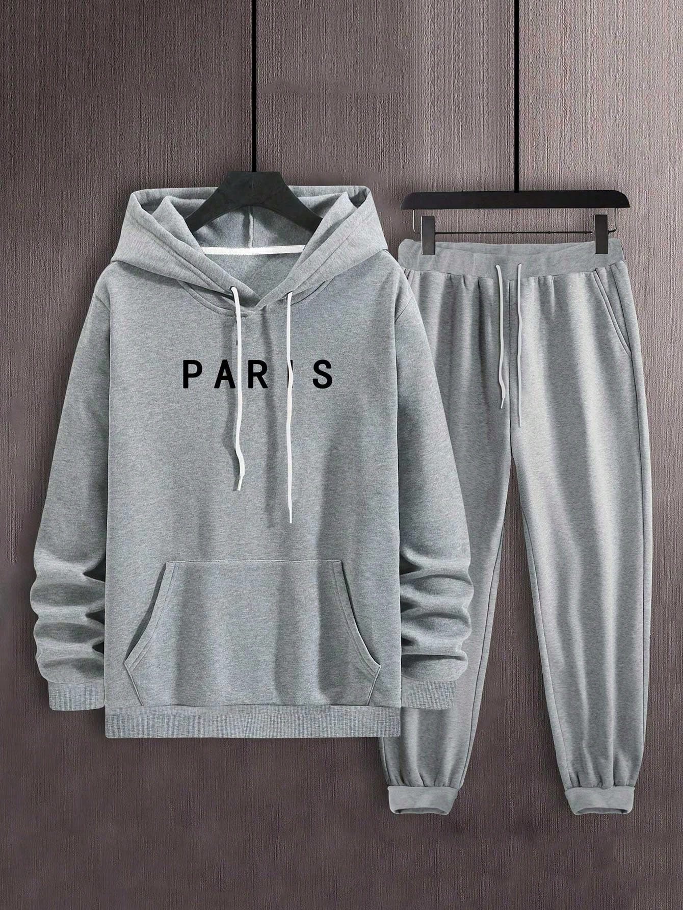 Men Letter Graphic Kangaroo Pocket Drawstring Hoodie & Sweatpants - Premium Men Two-piece Outfits from ZOETOP BUSINESS CO., LIMITED - Just $64.49! Shop now at Nick's Bay Company
