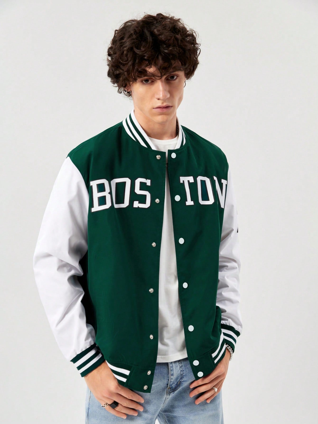 Men Letter Graphic Striped Trim Varsity Jacket - Premium Men Jackets from ZOETOP BUSINESS CO., LIMITED - Just $99.99! Shop now at Nick's Bay Company