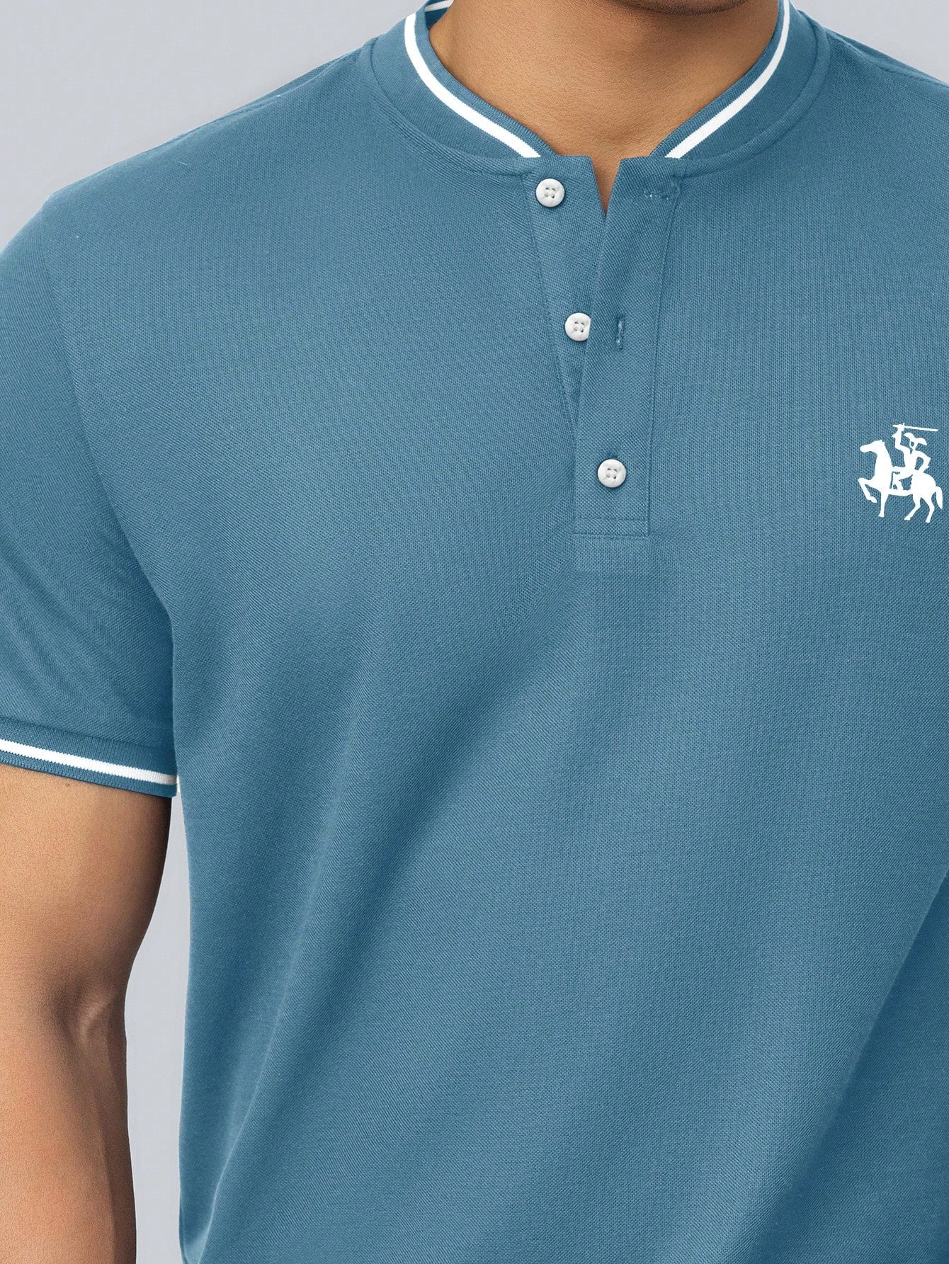 Men Figure & Horse Print Striped Trim Polo Shirt - Premium Men Polo Shirts from ZOETOP BUSINESS CO., LIMITED - Just $40.99! Shop now at Nick's Bay Company