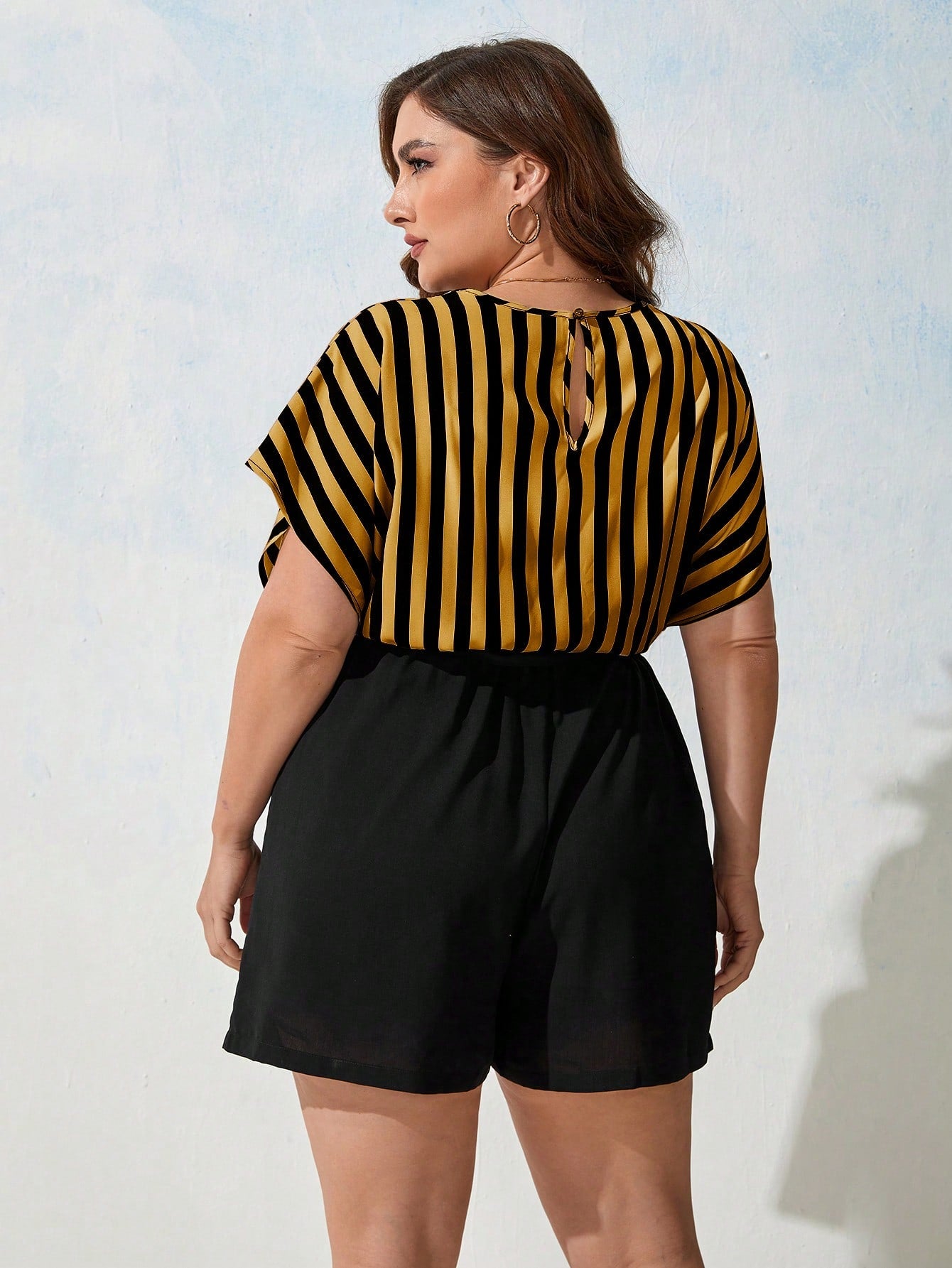 Unity Plus Striped Print Belted Romper - Premium Plus Size Jumpsuits from ZOETOP BUSINESS CO., LIMITED - Just $46.99! Shop now at Nick's Bay Company