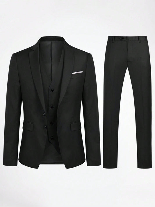 CLOUDSTYLE Men Single Breasted Blazer Vest Pants Suit Set - Premium Men Suits from CLOUDSTYLE - Just $137.99! Shop now at Nick's Bay Company