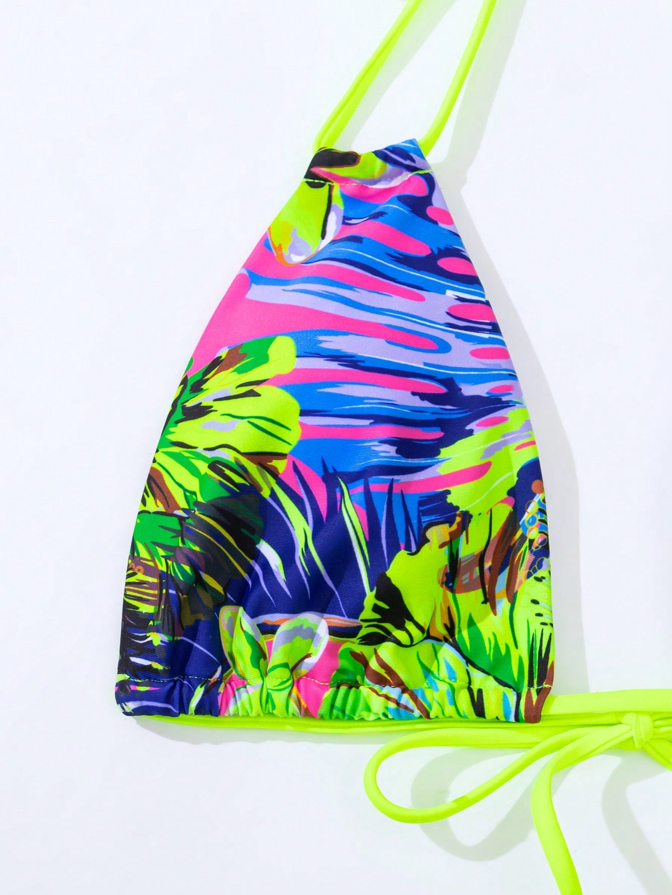 Tropical Print Ladder Cut-out Halter Triangle Bikini Swimsuit