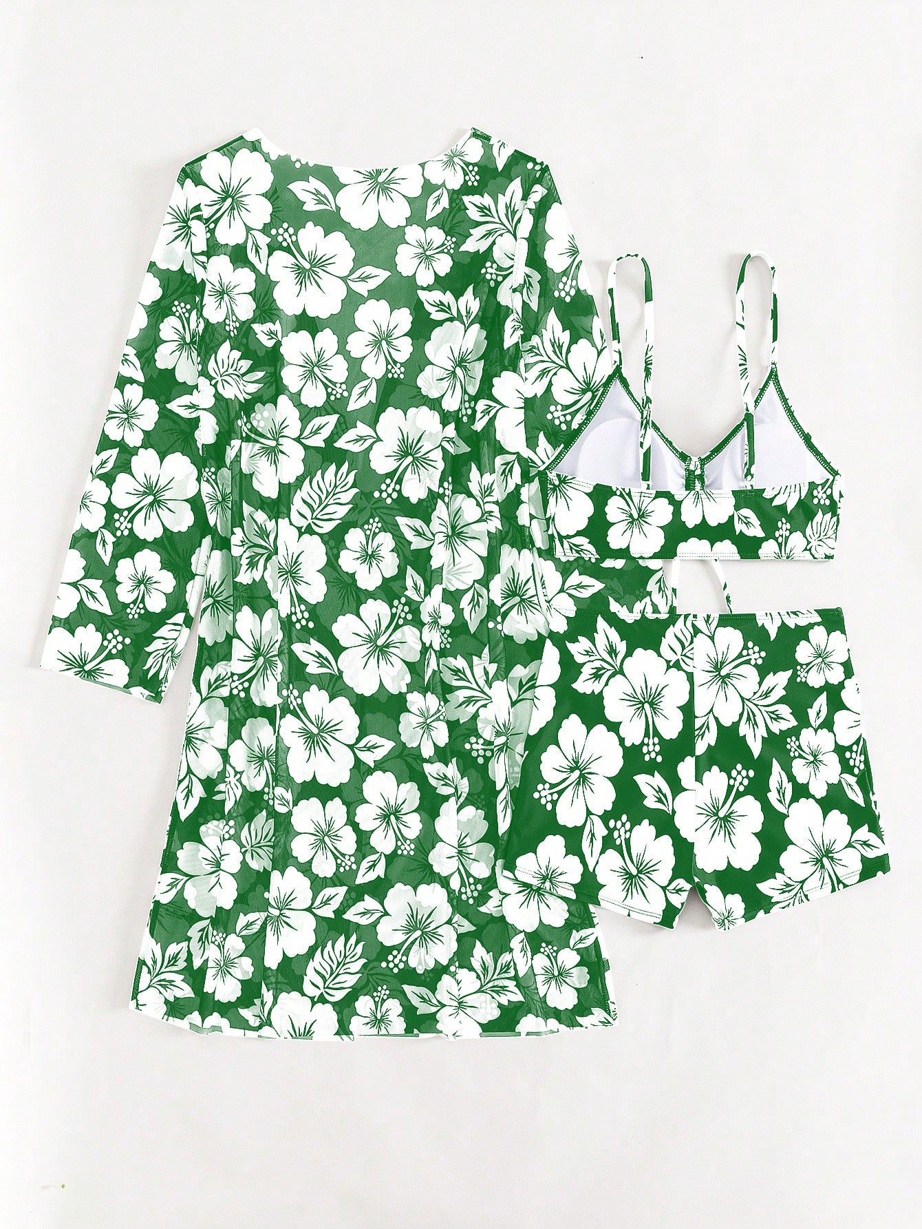 Floral Print Bikini Swimsuit With Kimono