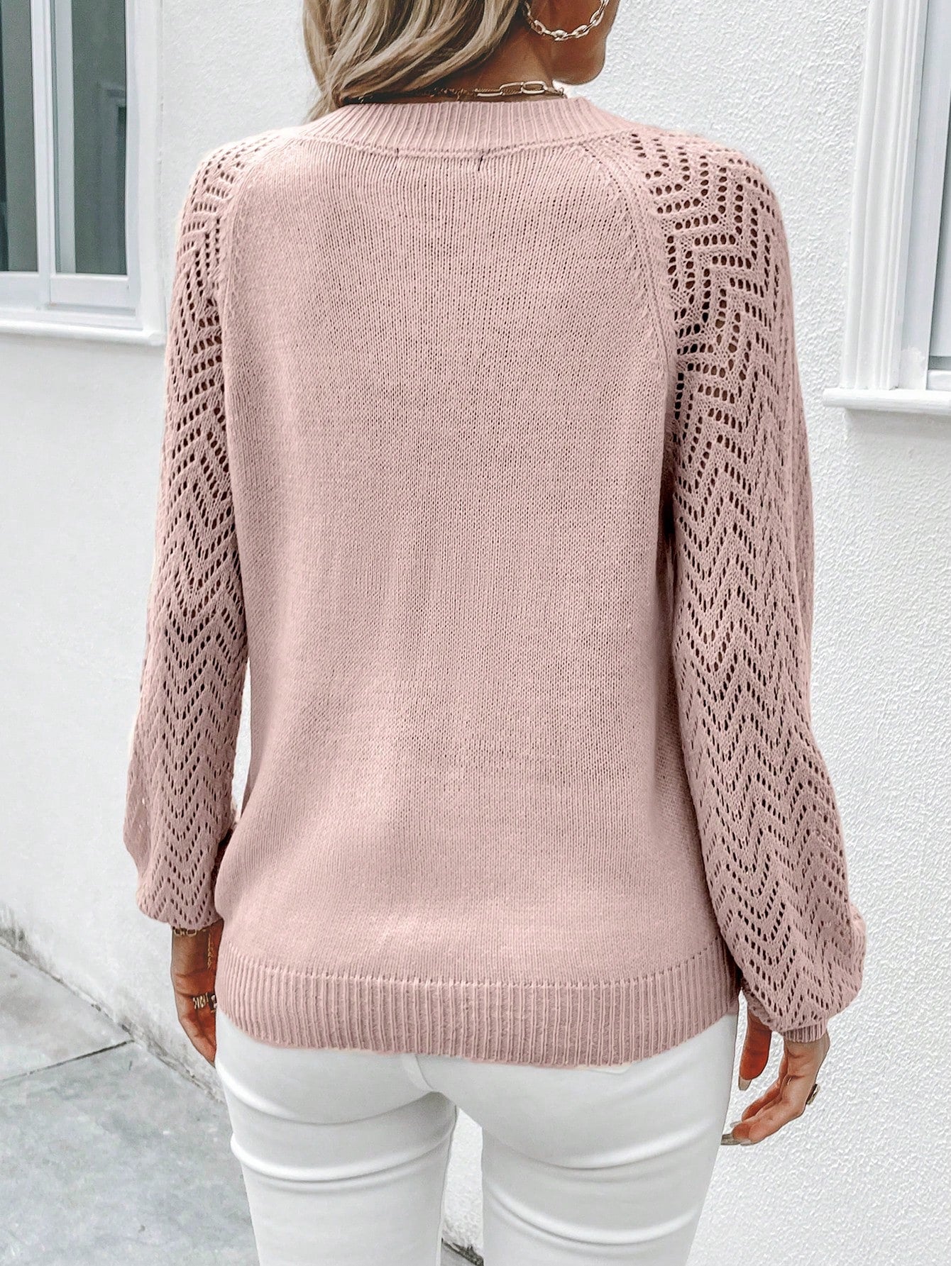 Raglan Sleeve Pointelle Knit Sweater