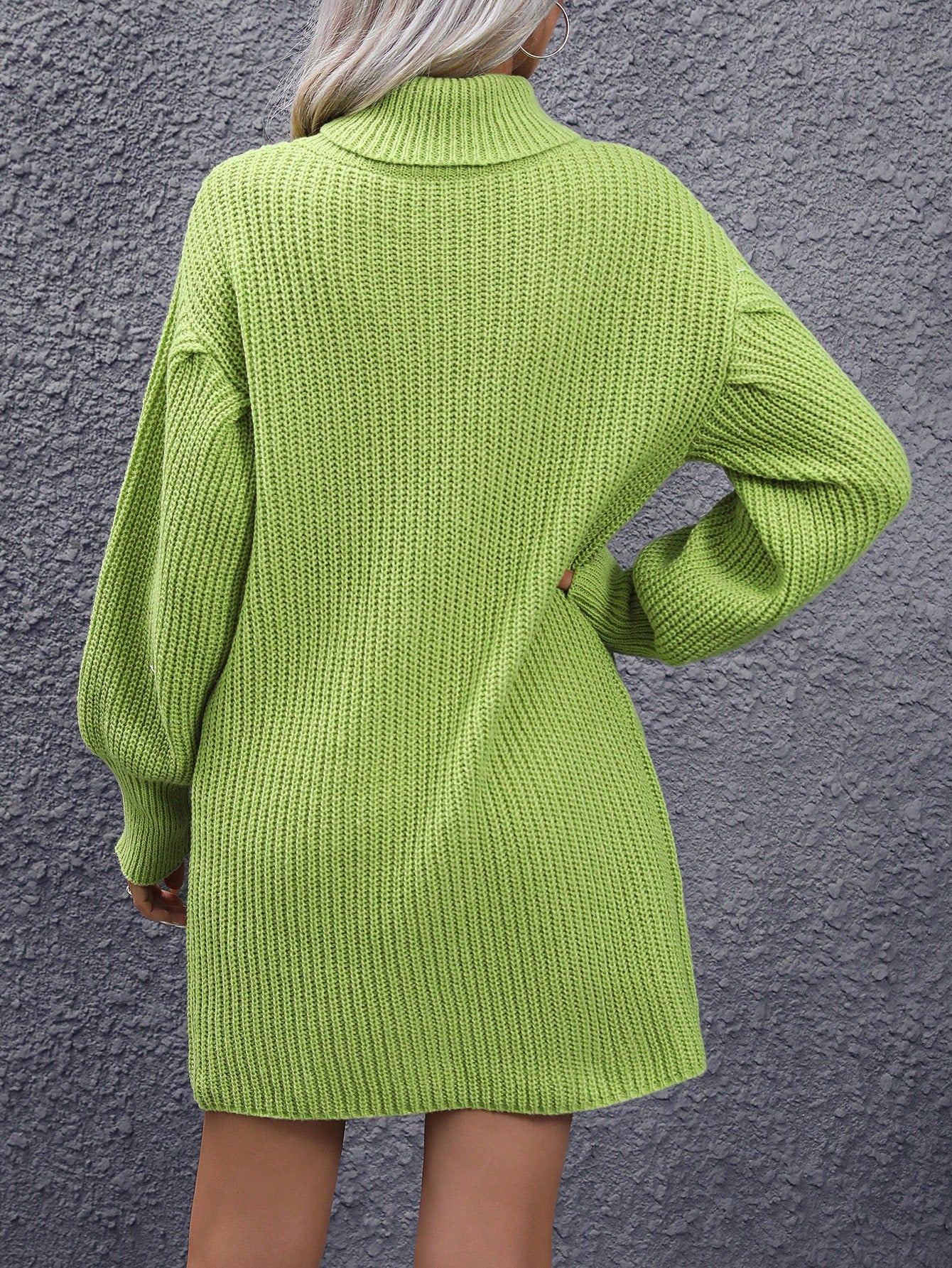 Women's Drop Shoulder Long Sleeve Turtleneck Sweater Dress