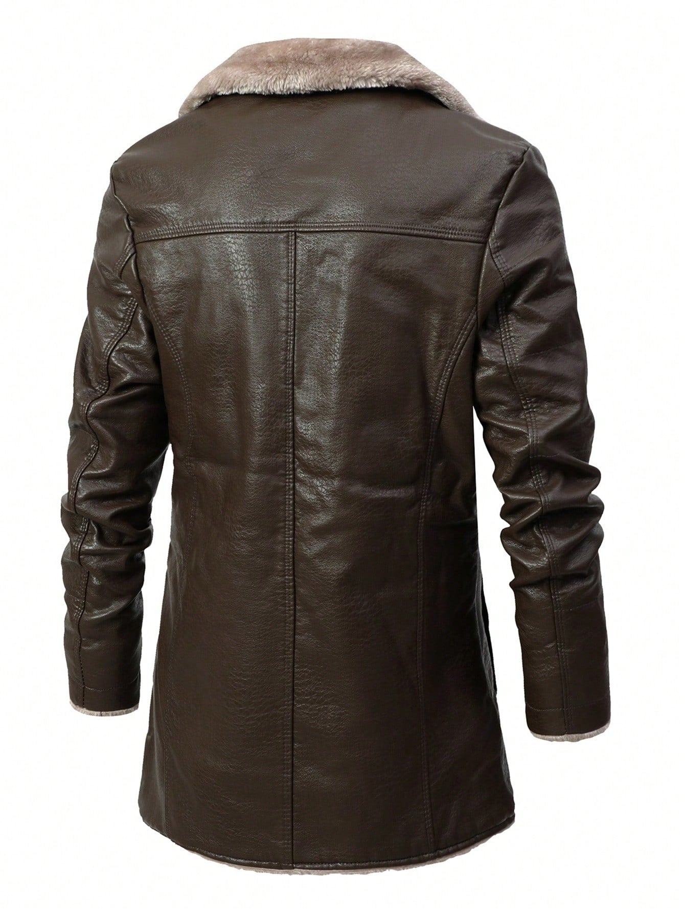 Men PU Leather Teddy Lined Coat
