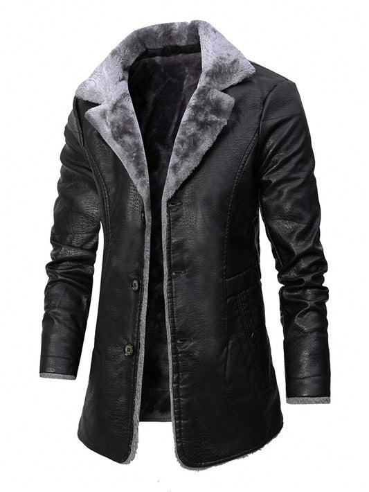 Men PU Leather Teddy Lined Coat