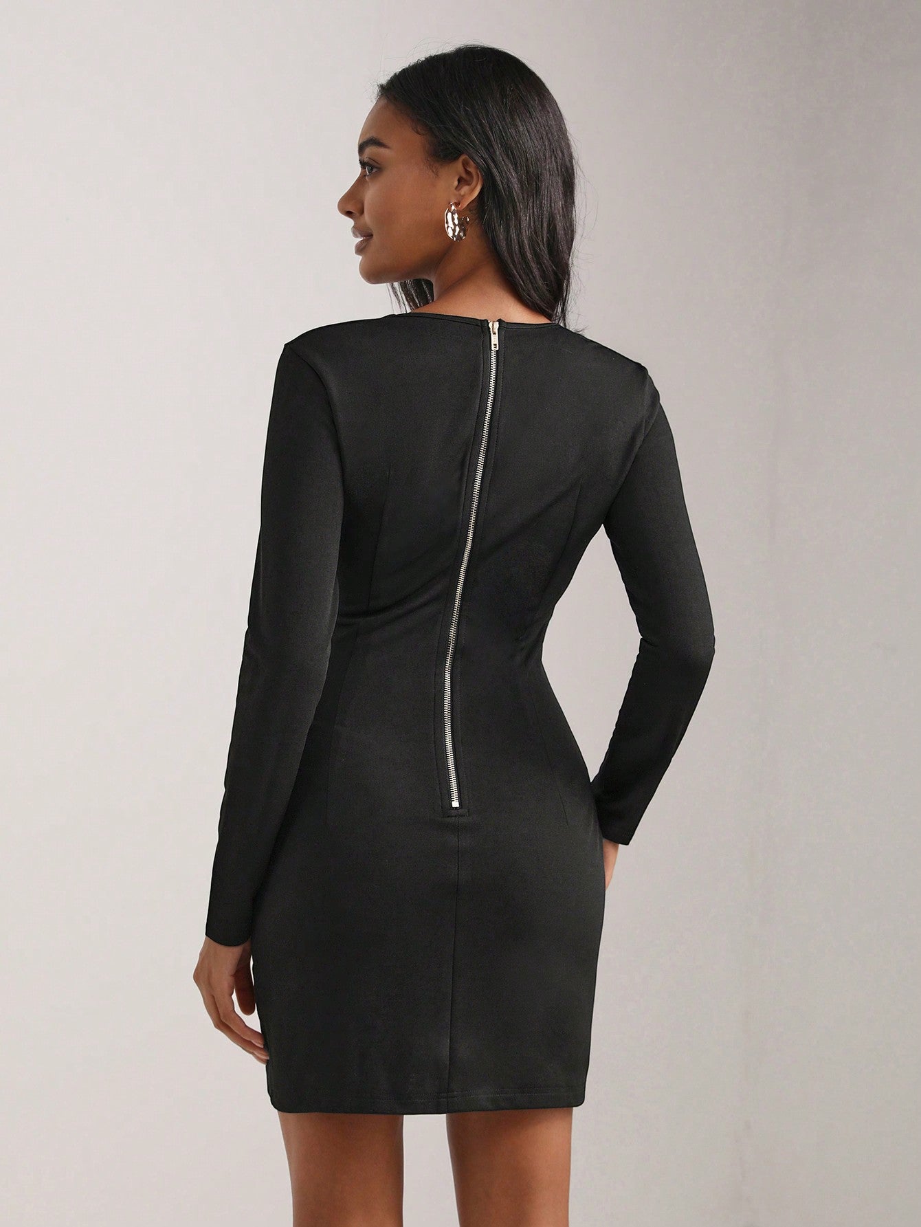 Perfect Population Notched Neck Mesh Insert Bodycon Dress