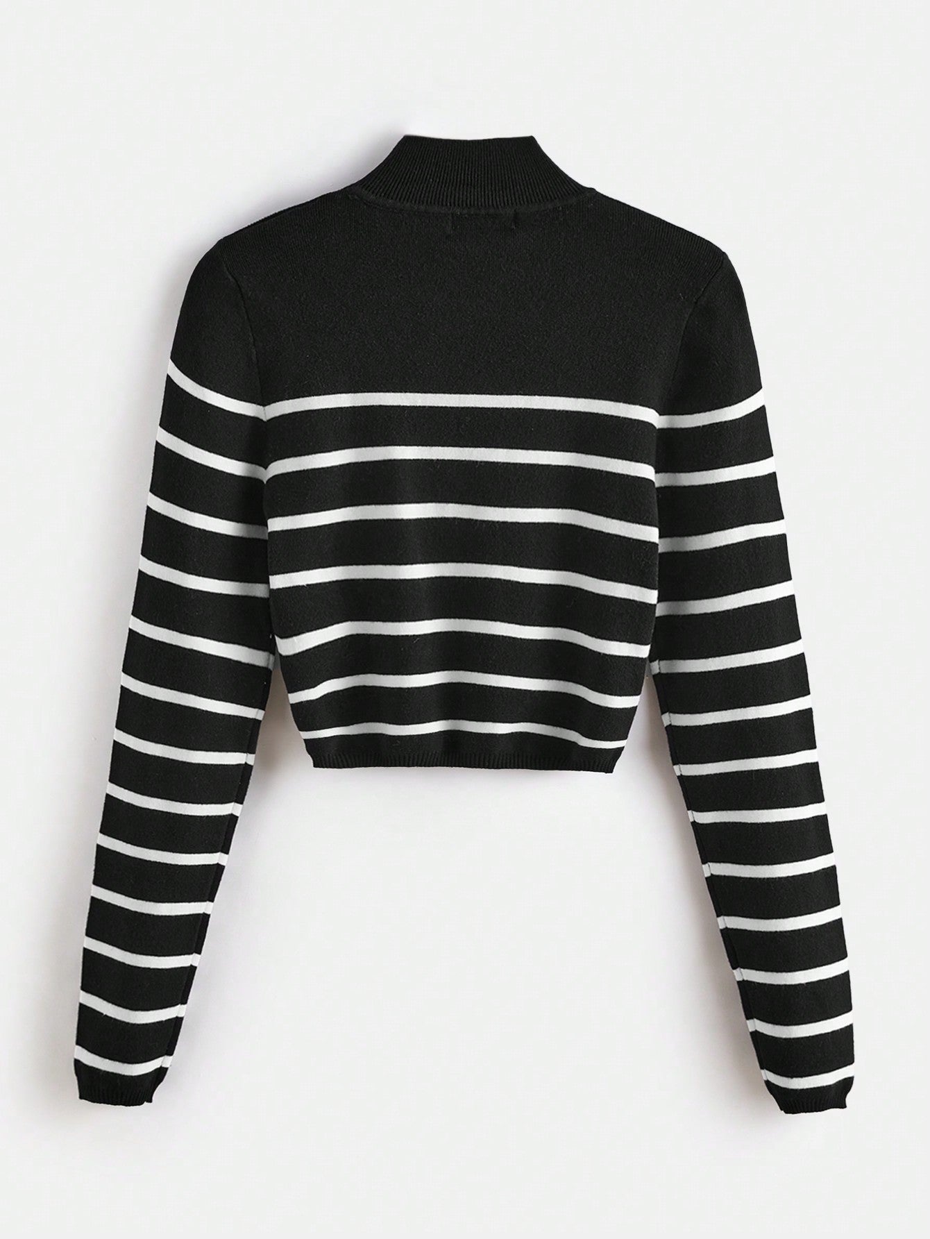 Plus Striped Pattern Mock Neck Crop Sweater