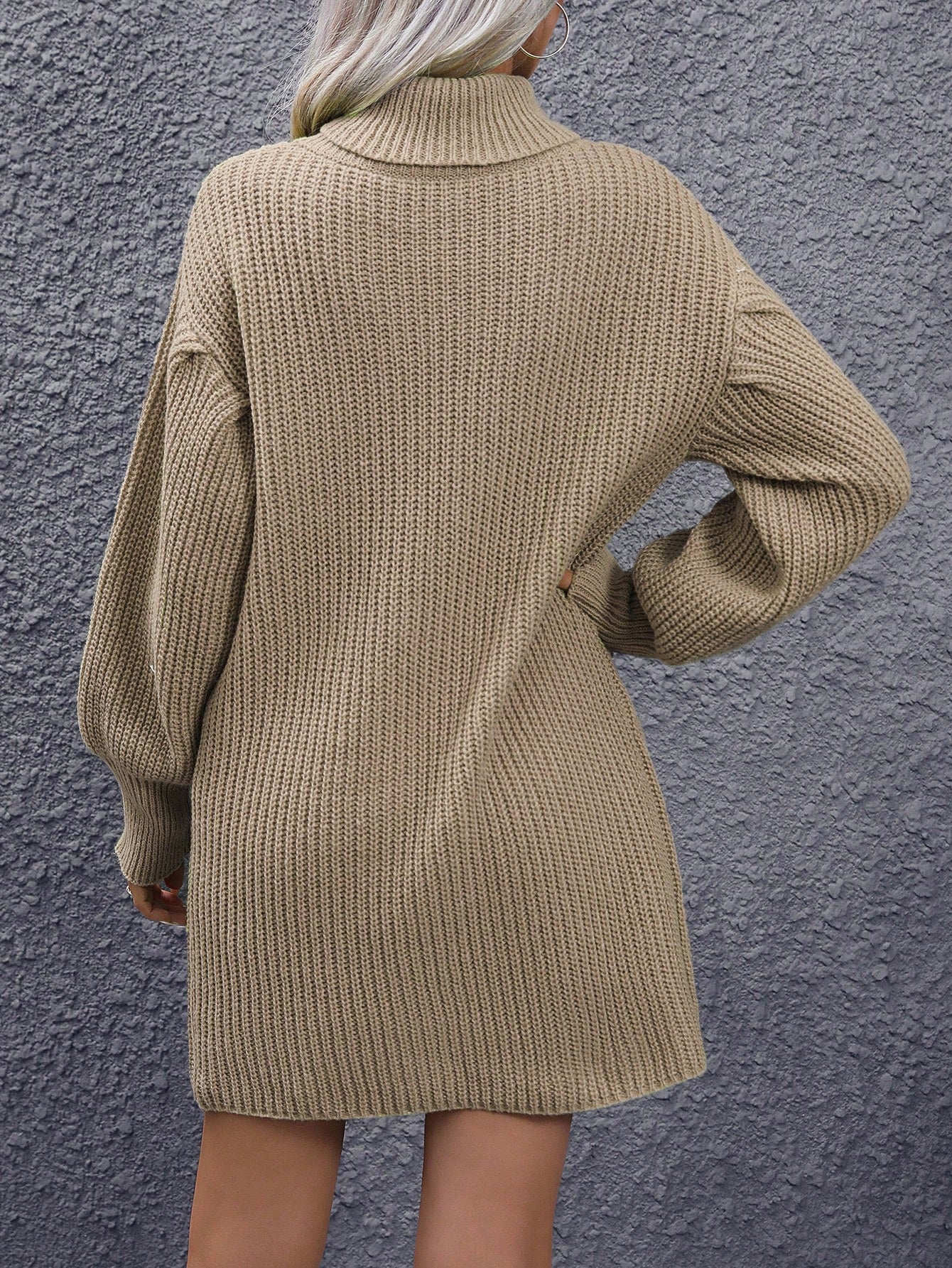 Women's Drop Shoulder Long Sleeve Turtleneck Sweater Dress