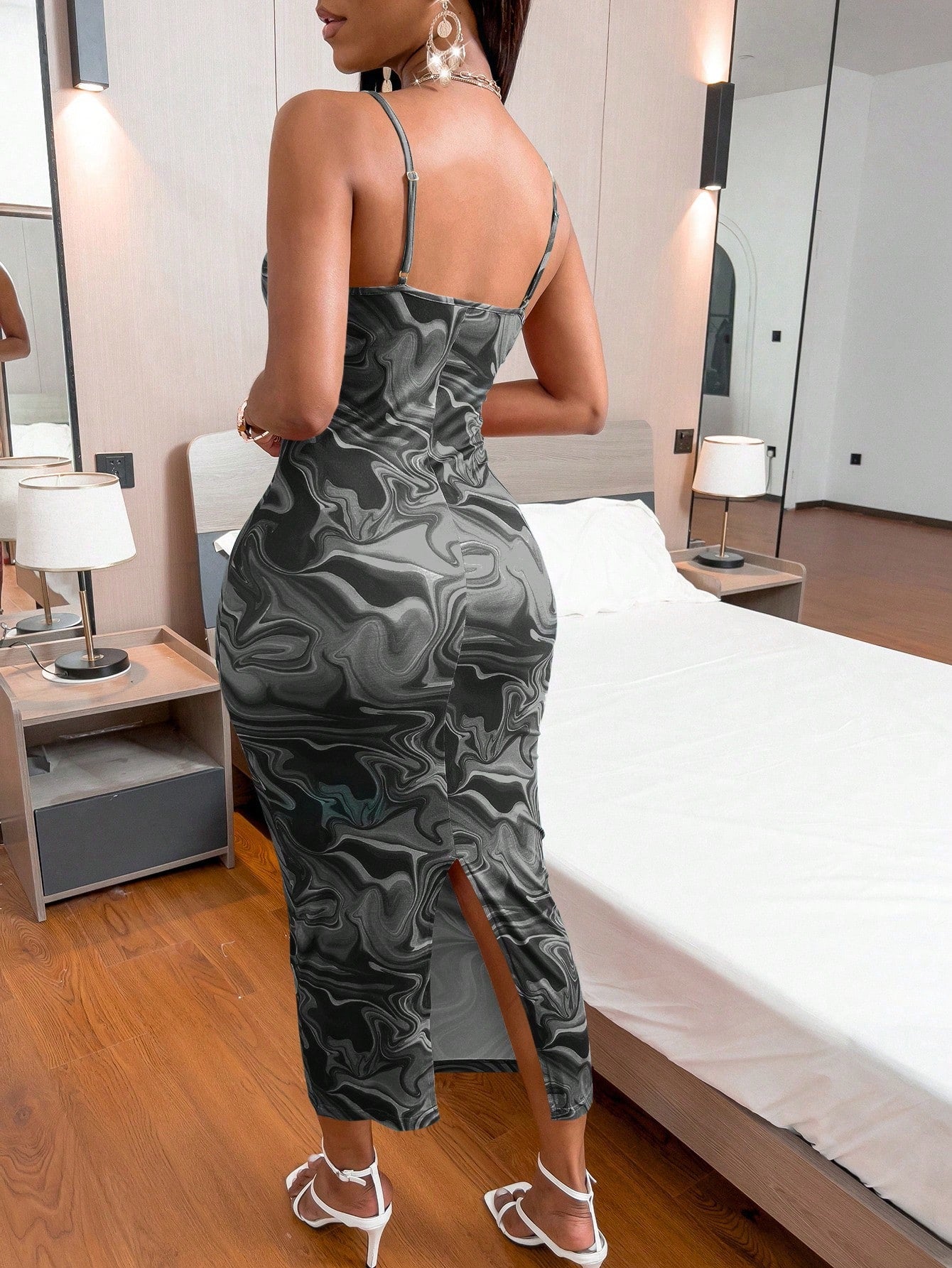 Marble Print Cami Bodycon Dress