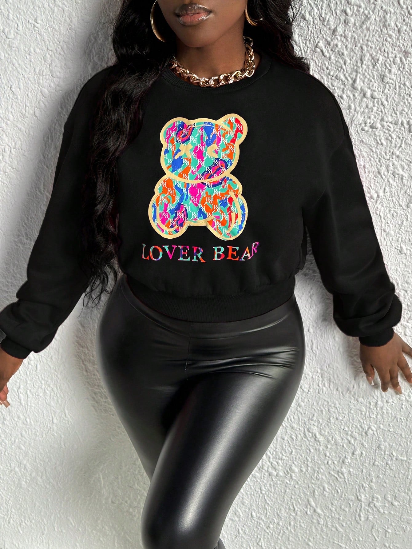 Casual Cute Bear & Letter Graphic Drop Shoulder   Long Sleeve Women's Sweatshirt