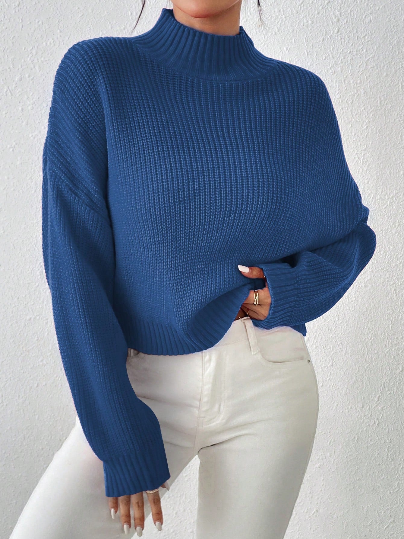 High Neck Drop Shoulder Sweater