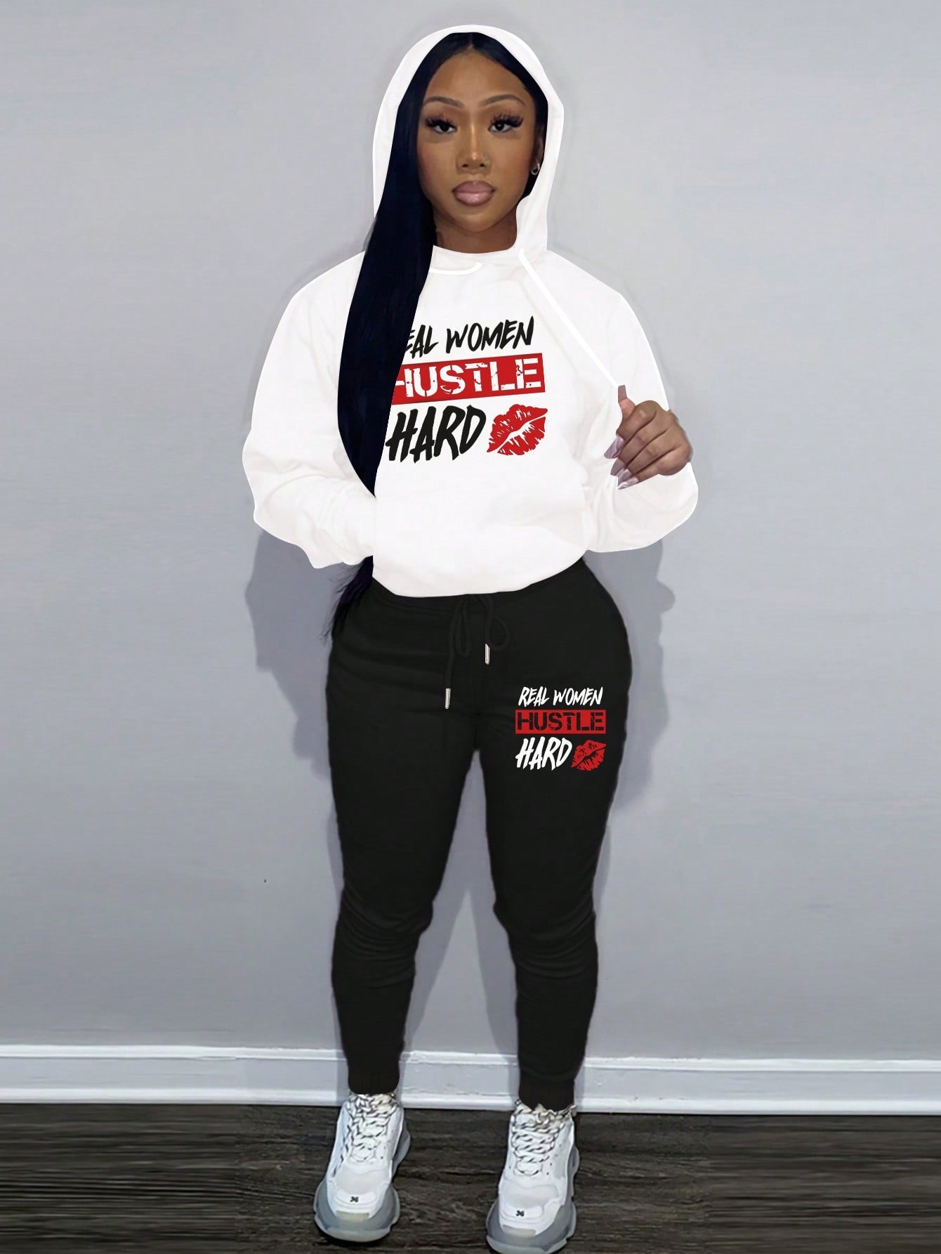 Letter Graphic Drawstring Hoodie & Sweatpants