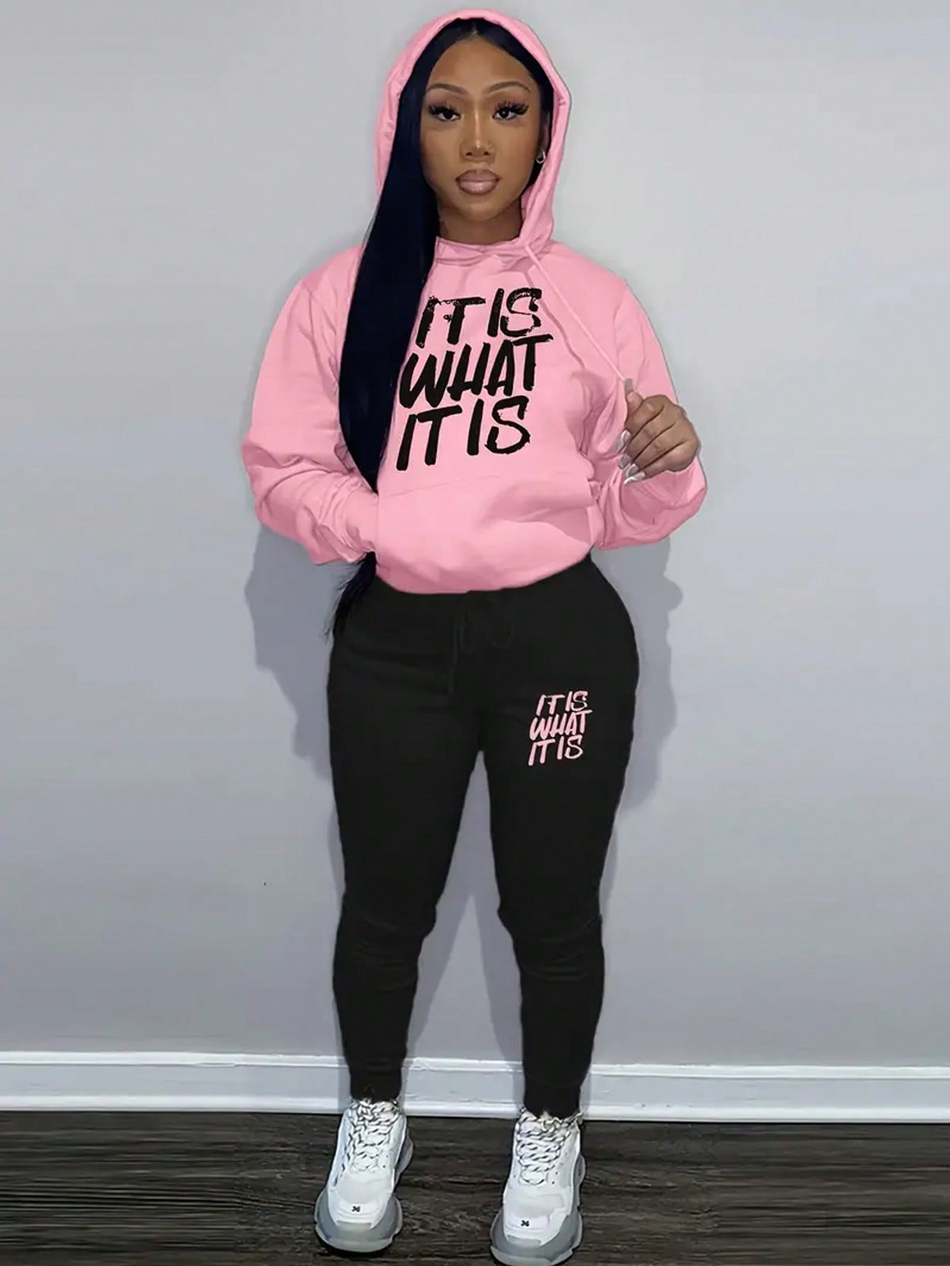 Women's Letter Print Hooded Sweatshirt And Pants Two Piece Set