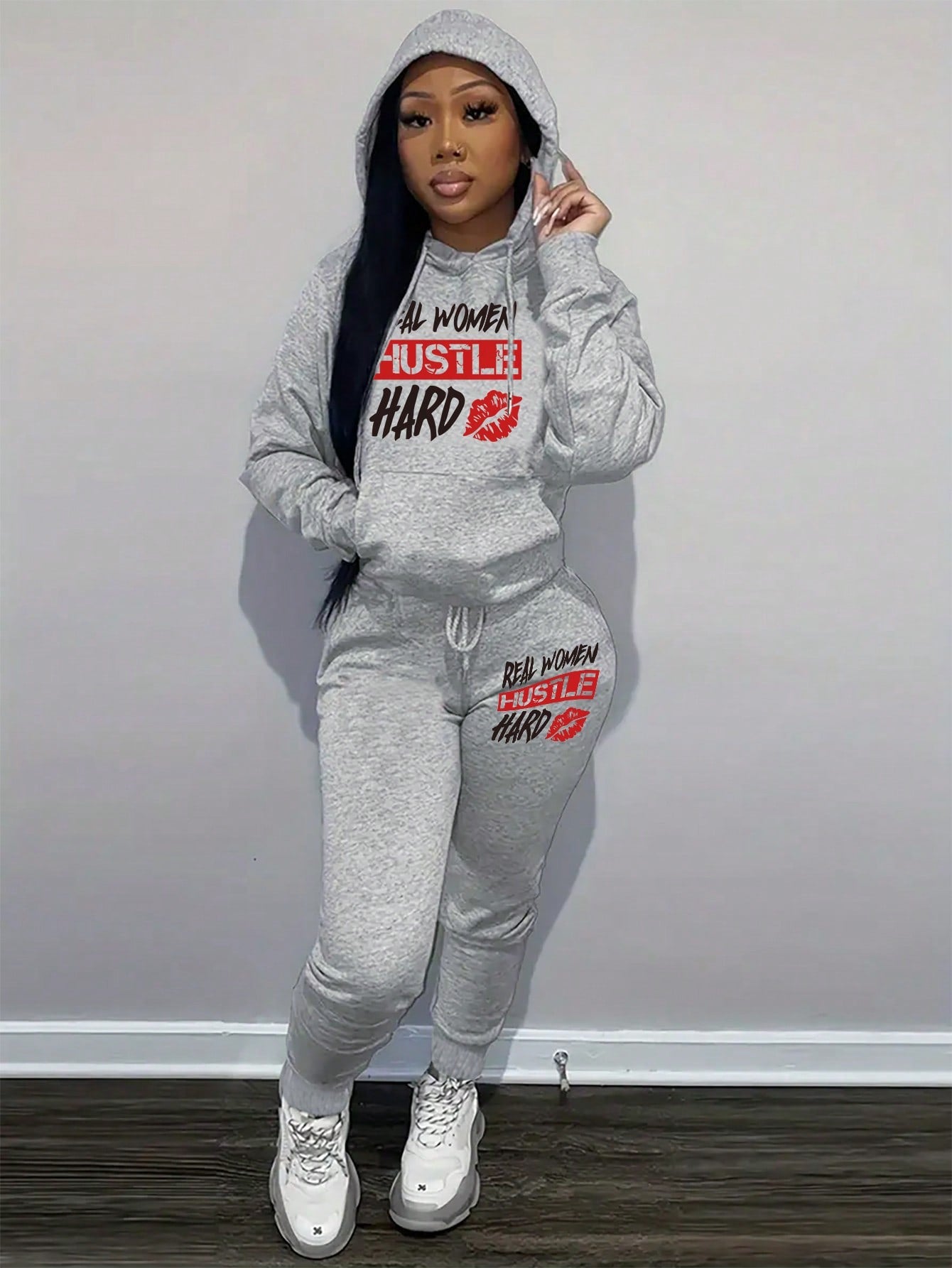Letter Graphic Drawstring Hoodie & Sweatpants
