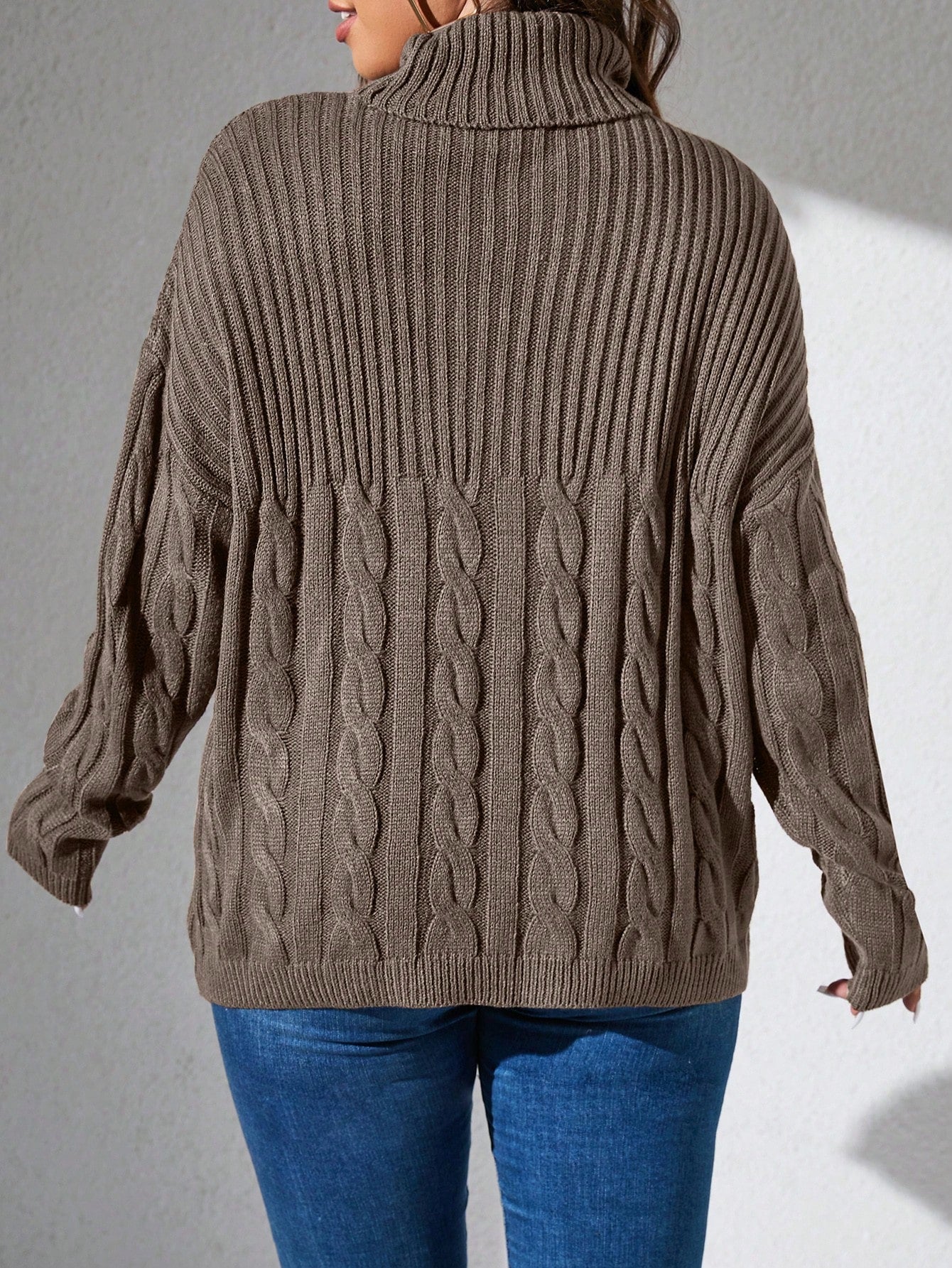 Plus Turtleneck Cable Knit Drop Shoulder Sweater