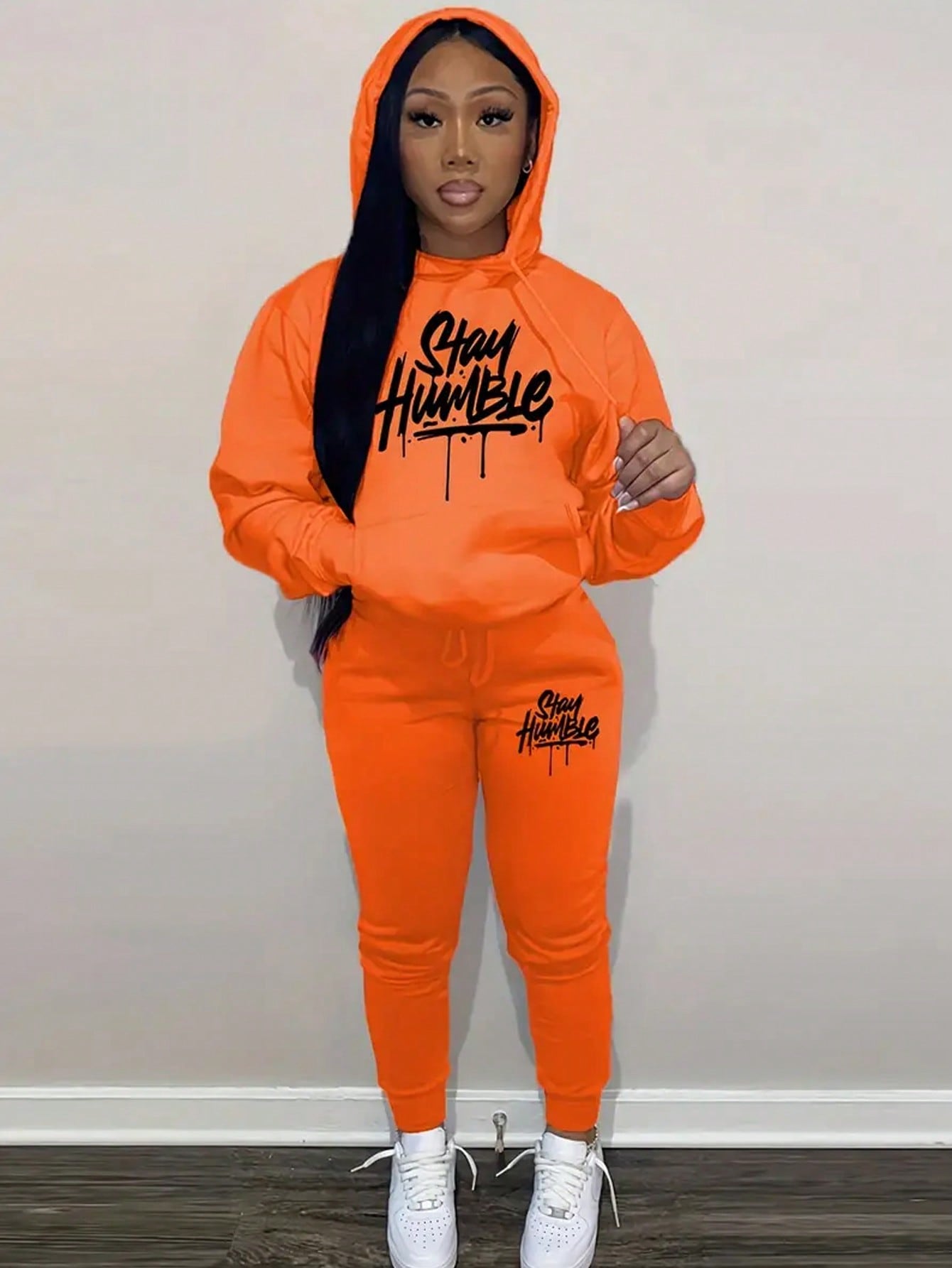 Women's Letter Print Hooded Sweatshirt And Pants Two Piece Set