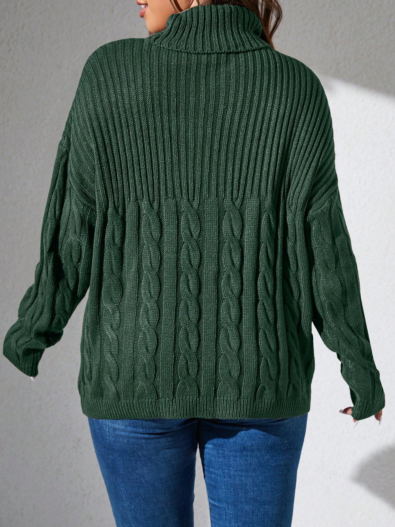 Plus Turtleneck Cable Knit Drop Shoulder Sweater