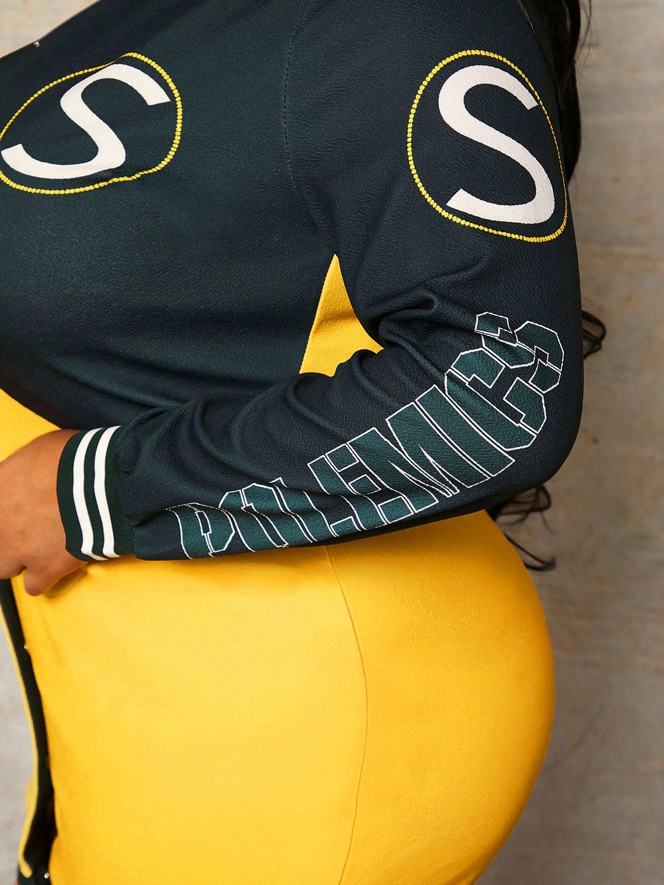 Plus Size Colorblocked Letter Printed Jacket