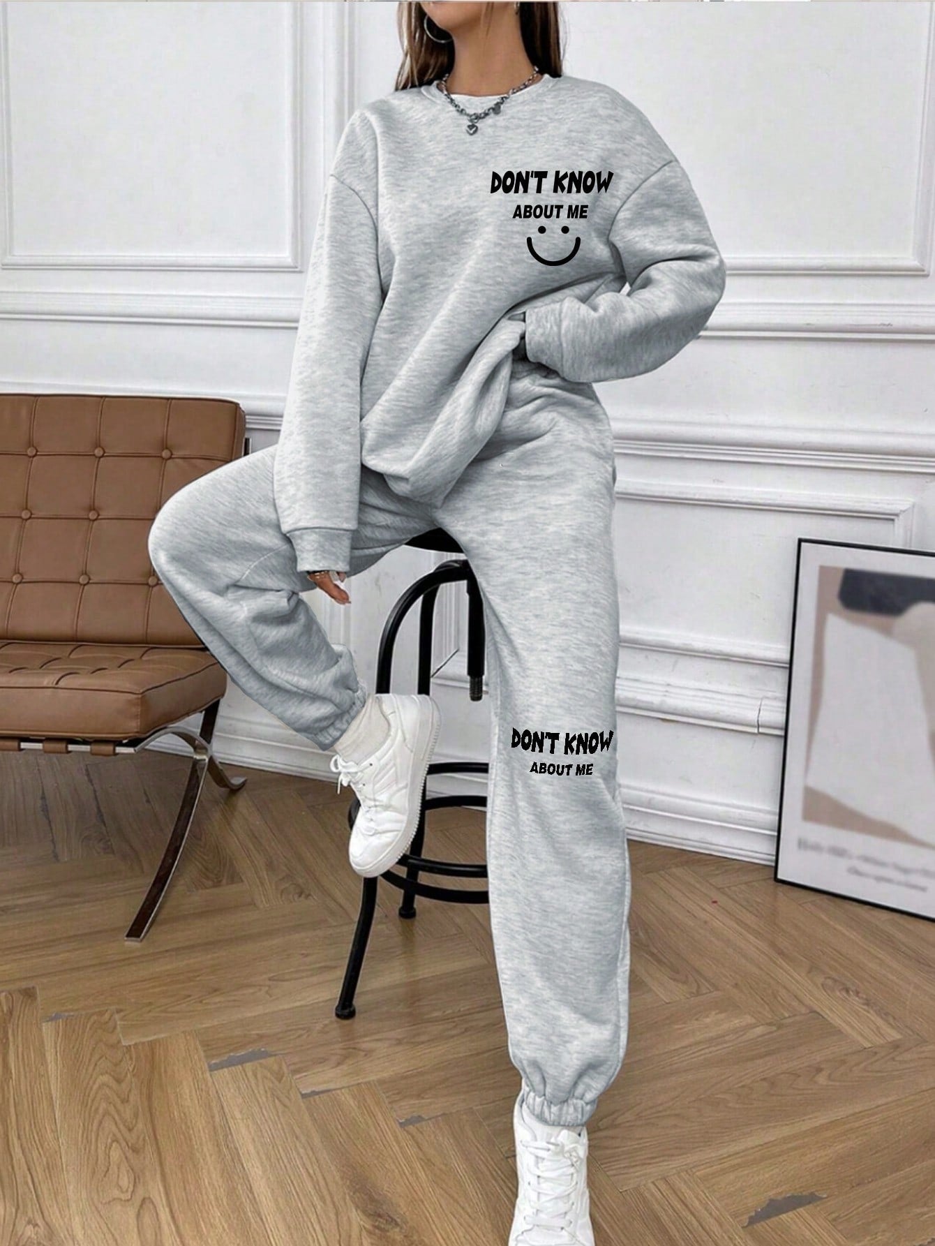 Letter Graphic Thermal Lined Sweatshirt & Drawstring Waist Sweatpants