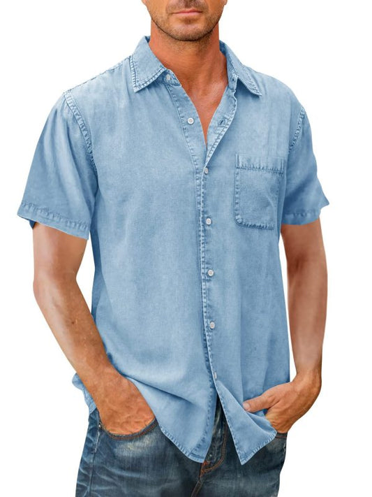 Men's Denim Short Sleeve Button-down Shirt
