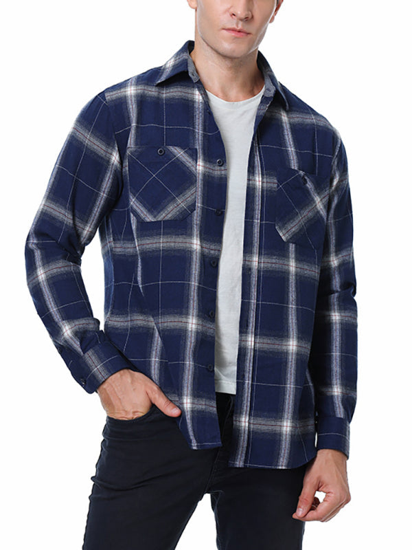 Men’s Classy Collared Plaid Button Down Long Sleeve With Front Pockets