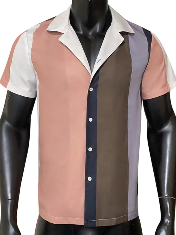 Men's Color Block Short Sleeve Button-up Shirt - Premium  from kakaclo - Just $37.43! Shop now at Nick's Bay Company