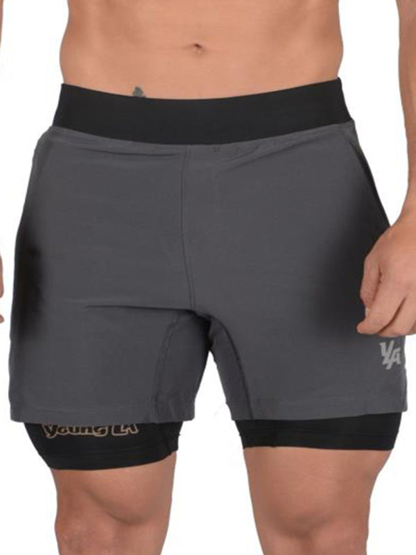 Men's Sports Casual Shorts Double Layer Faux Two-piece Jogging Shorts