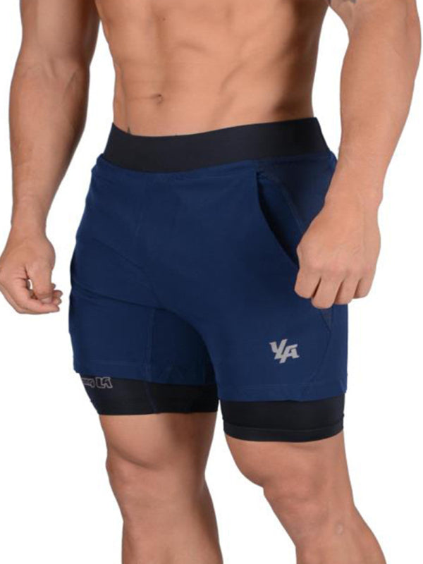 Men's Sports Casual Shorts Double Layer Faux Two-piece Jogging Shorts